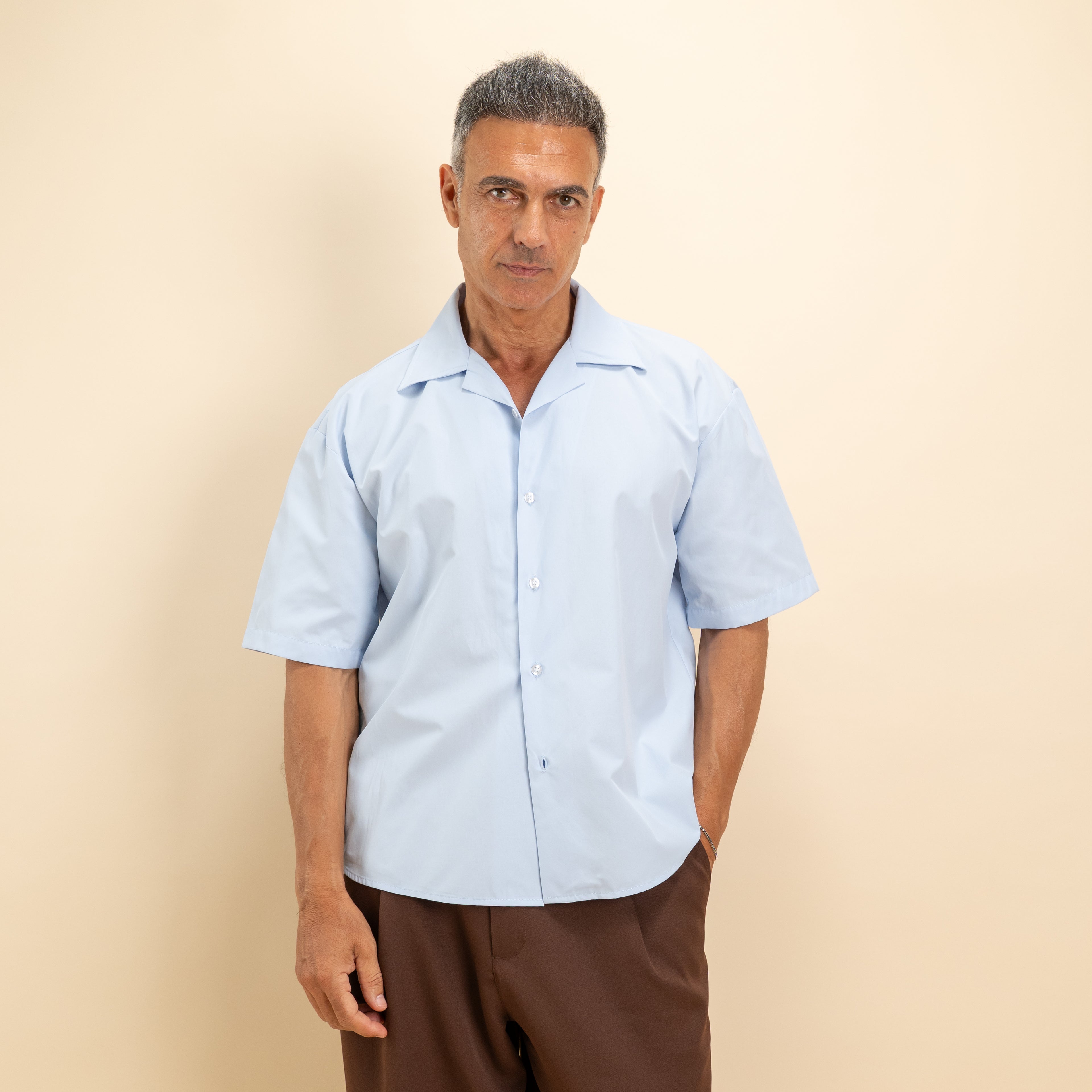 Camicia over colletto bowling - Celeste