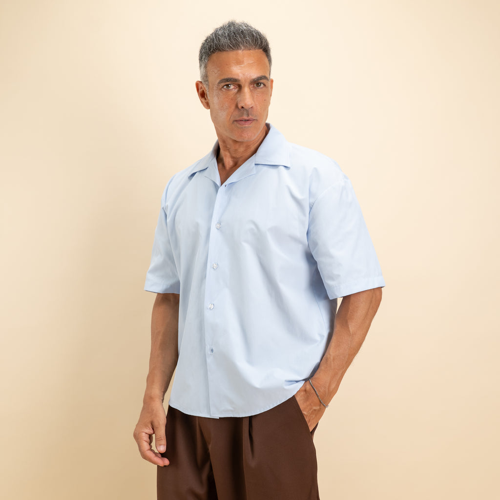 Camicia over colletto bowling - Celeste