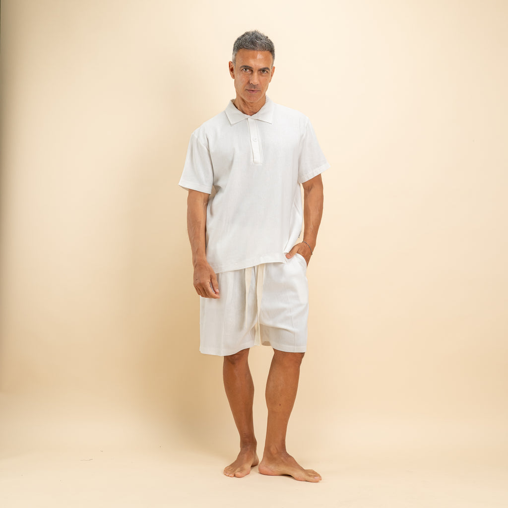 Coordinato polo e bermuda in misto lino - Bianco