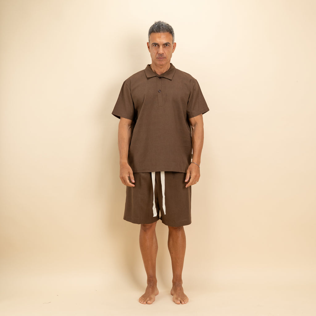 Coordinato polo e bermuda in misto lino - Moro