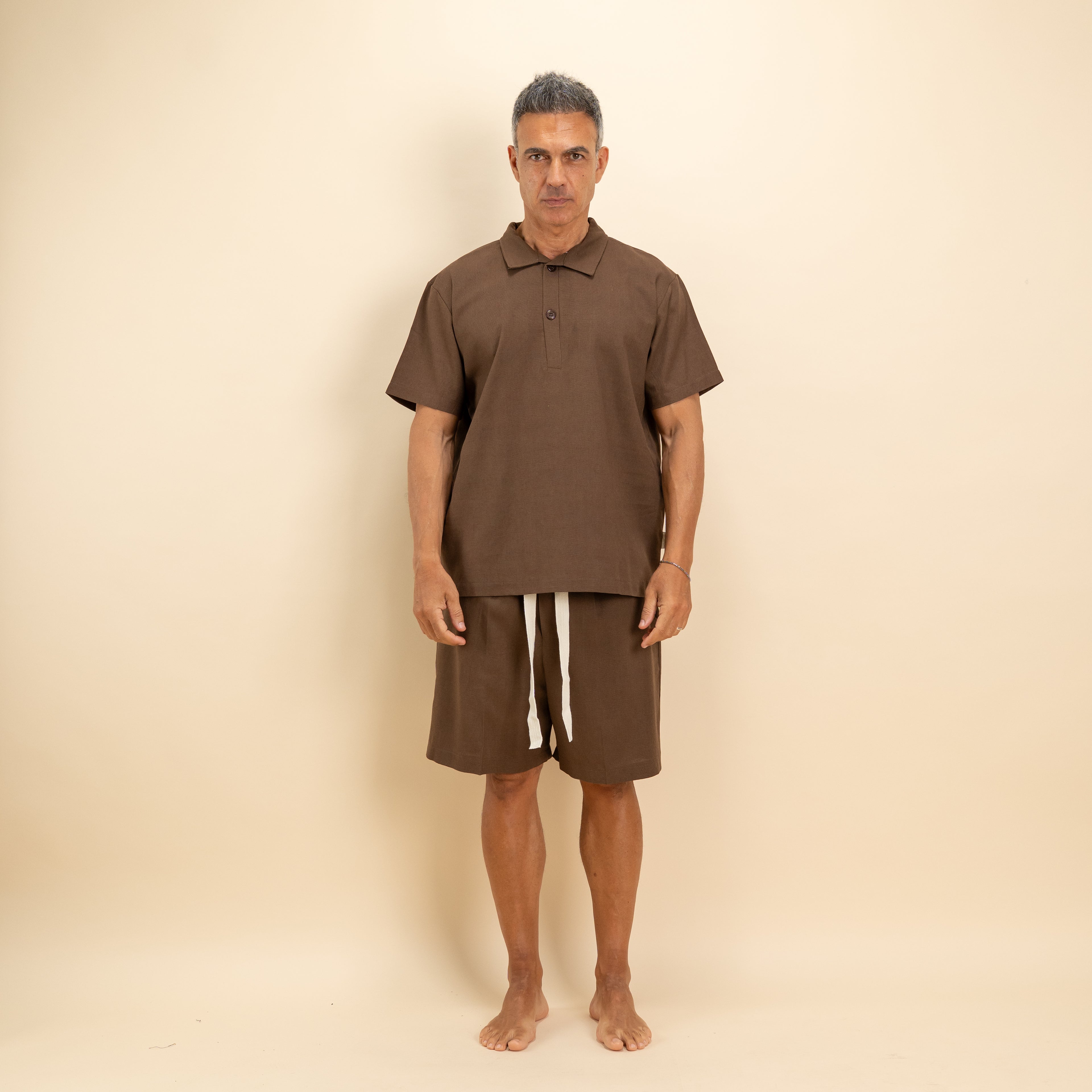 Coordinato polo e bermuda in misto lino - Moro