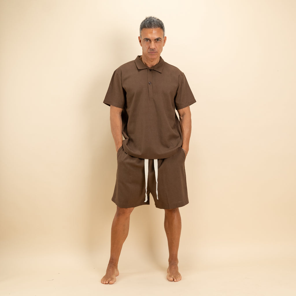 Coordinato polo e bermuda in misto lino - Moro