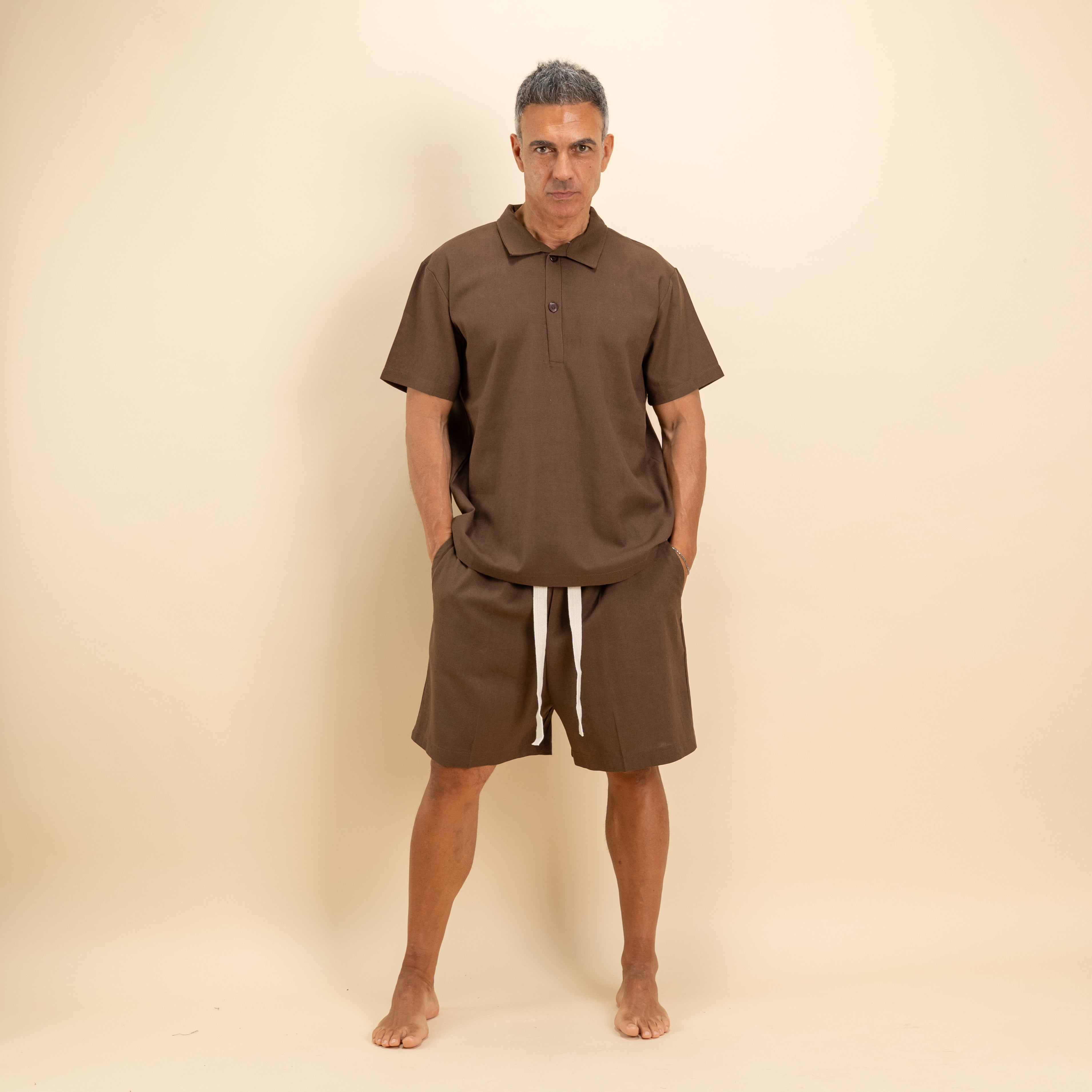 Coordinato polo e bermuda in misto lino - Moro