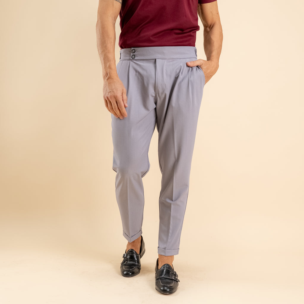 Pantalone con bustino e fibbia laterale - Grigio