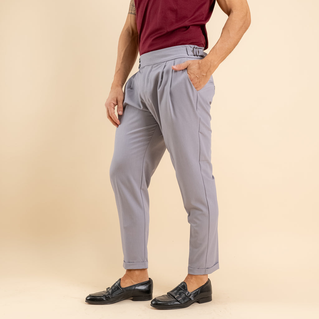 Pantalone con bustino e fibbia laterale - Grigio