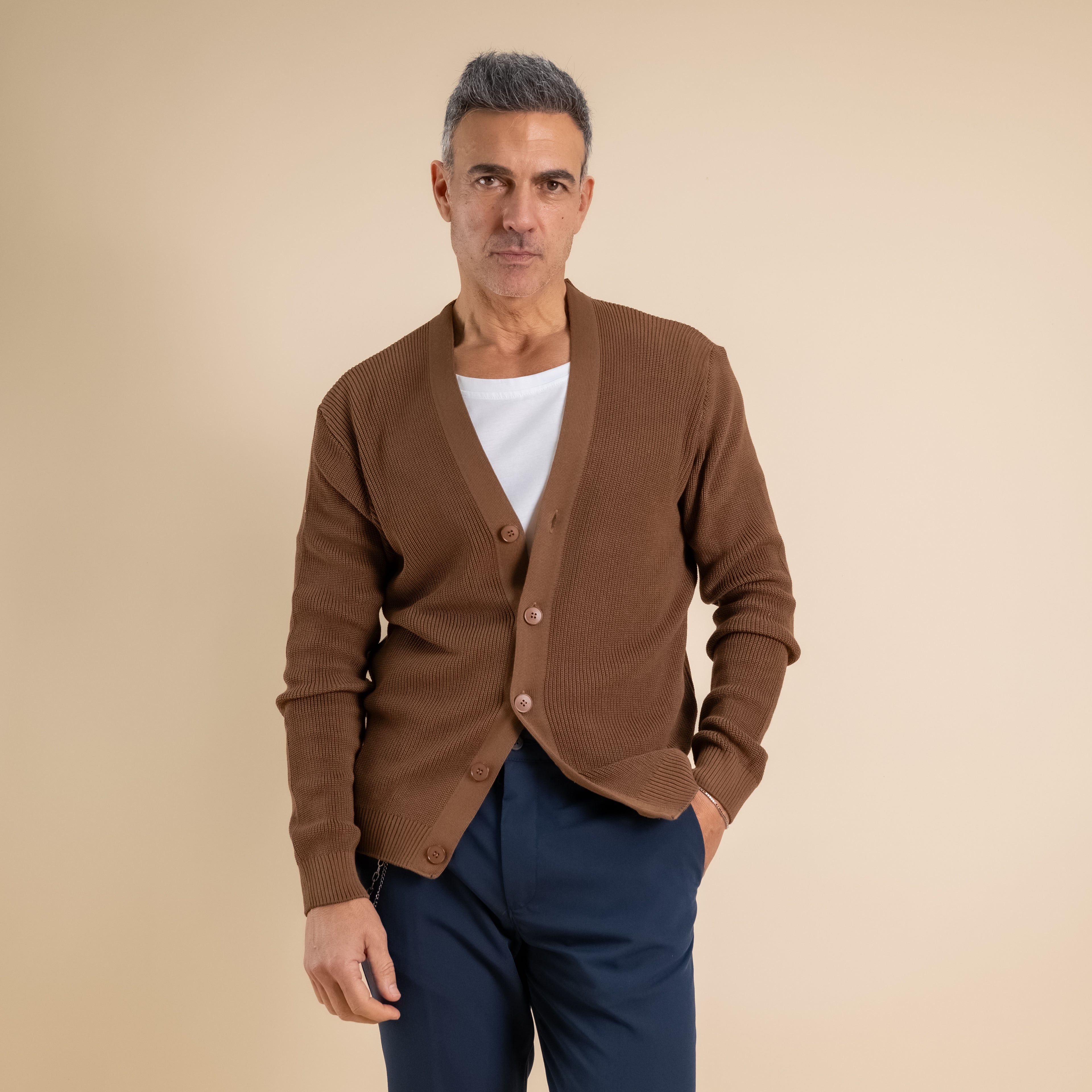 V-Neck Knit Cardigan – Brown