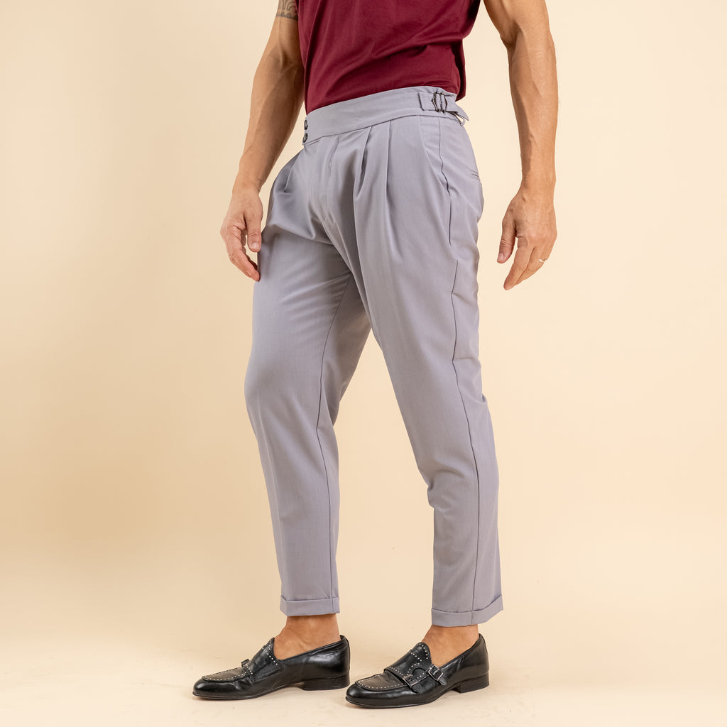Pantalone con bustino e fibbia laterale - Grigio