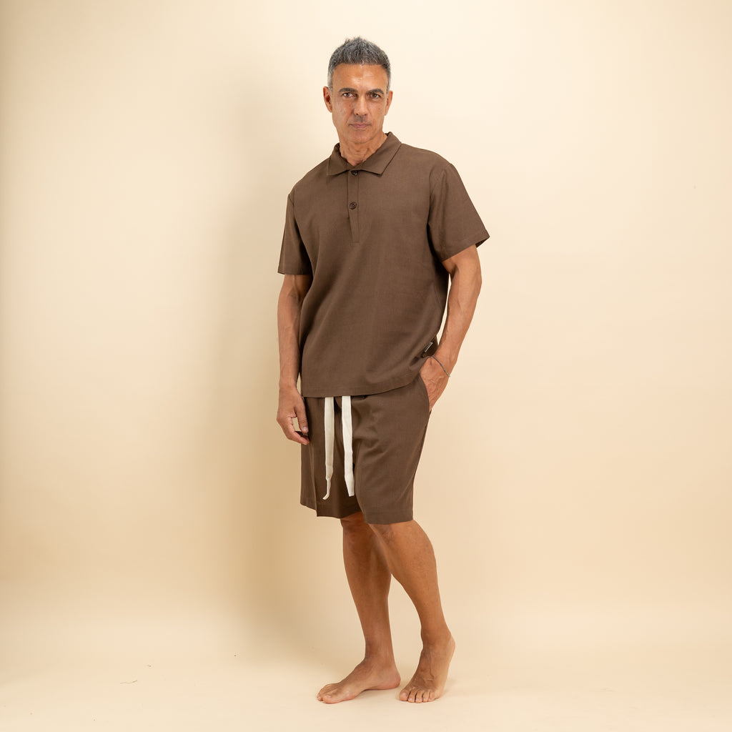 Coordinato polo e bermuda in misto lino - Moro