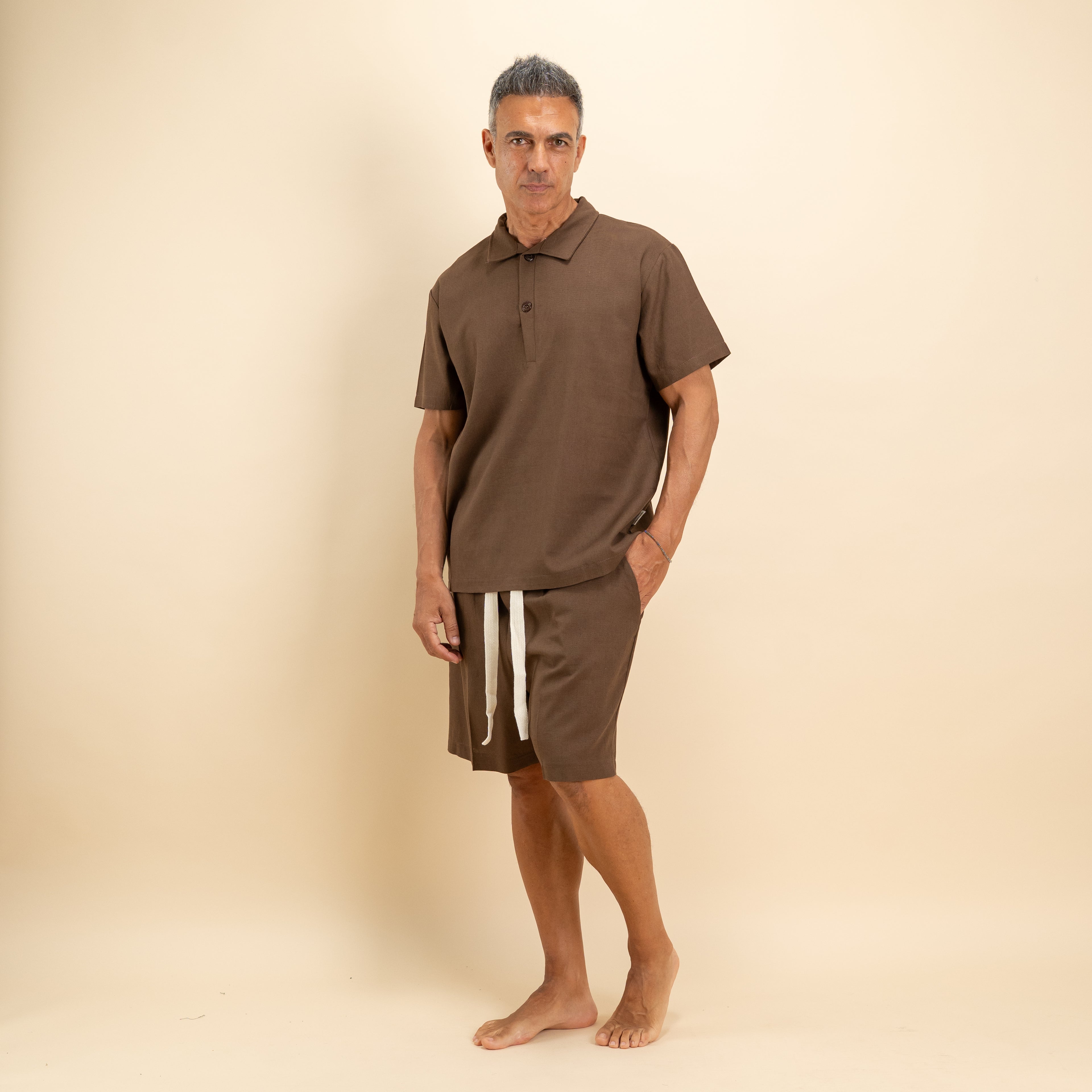 Coordinato polo e bermuda in misto lino - Moro