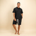 Coordinato polo e bermuda in misto lino - Nero