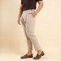 Trousers with corset waist and side buckle - Beige