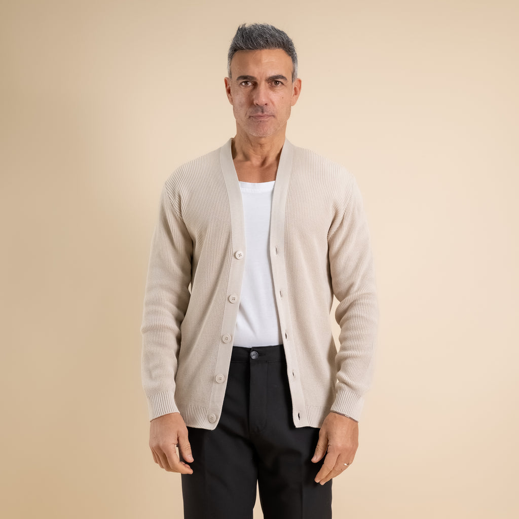 Cardigan in maglia a Scollo V – Beige