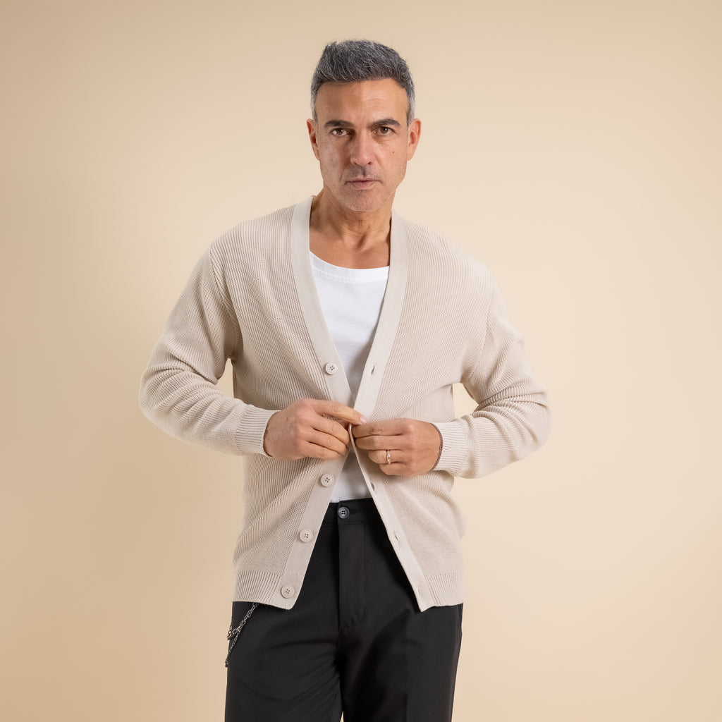 Cardigan in maglia a Scollo V – Beige