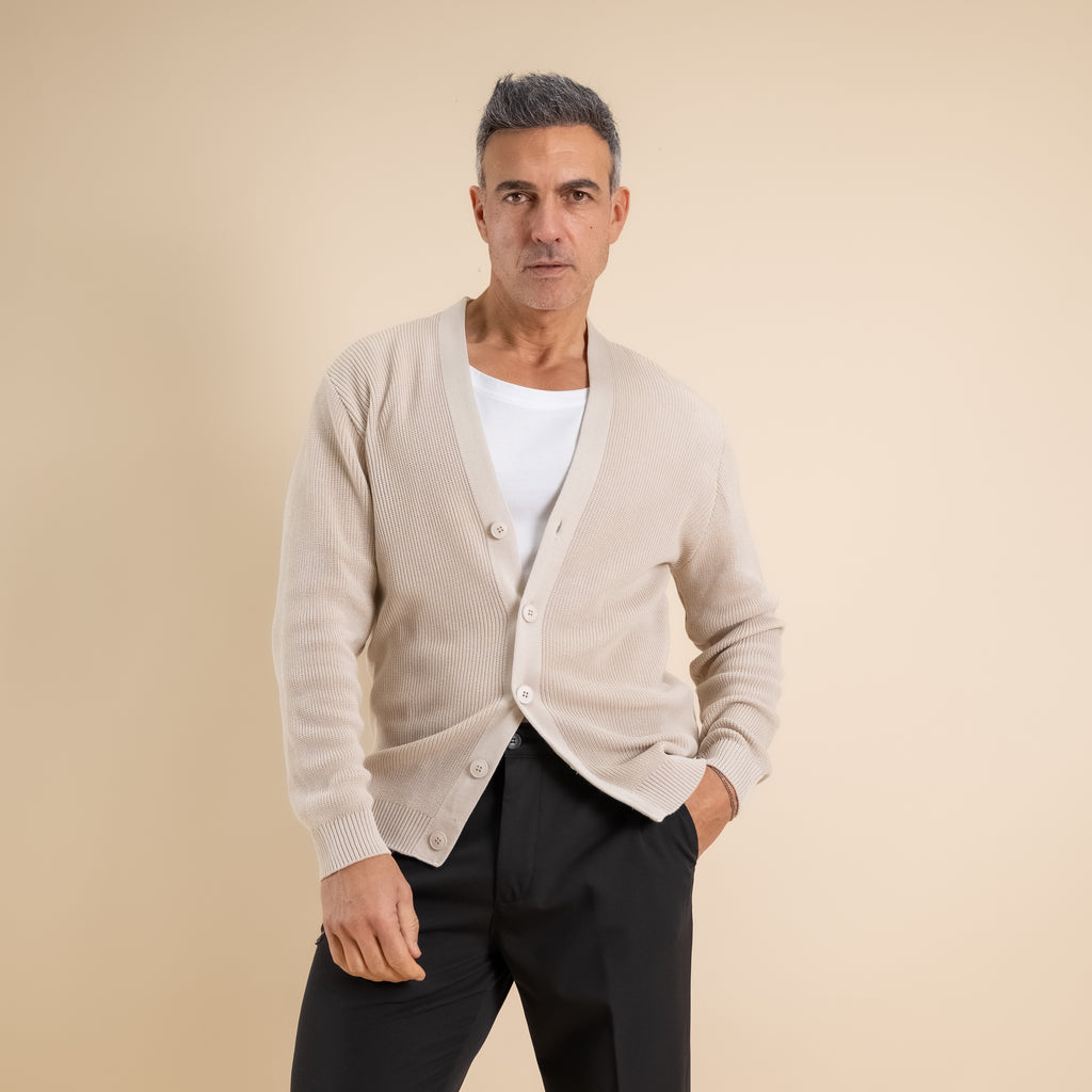 Cardigan in maglia a Scollo V – Beige