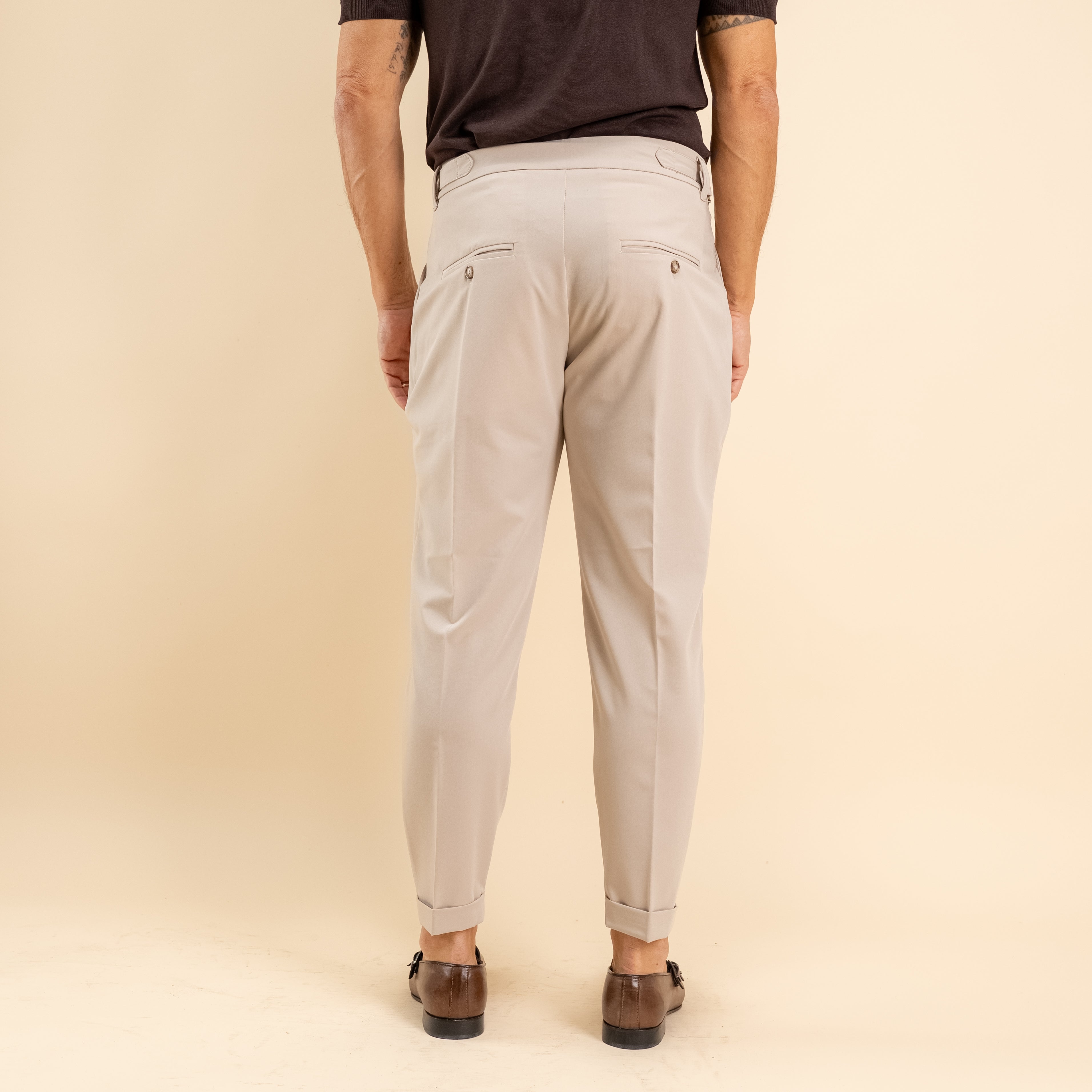 Pantalón con corpiño y hebilla lateral - Beige