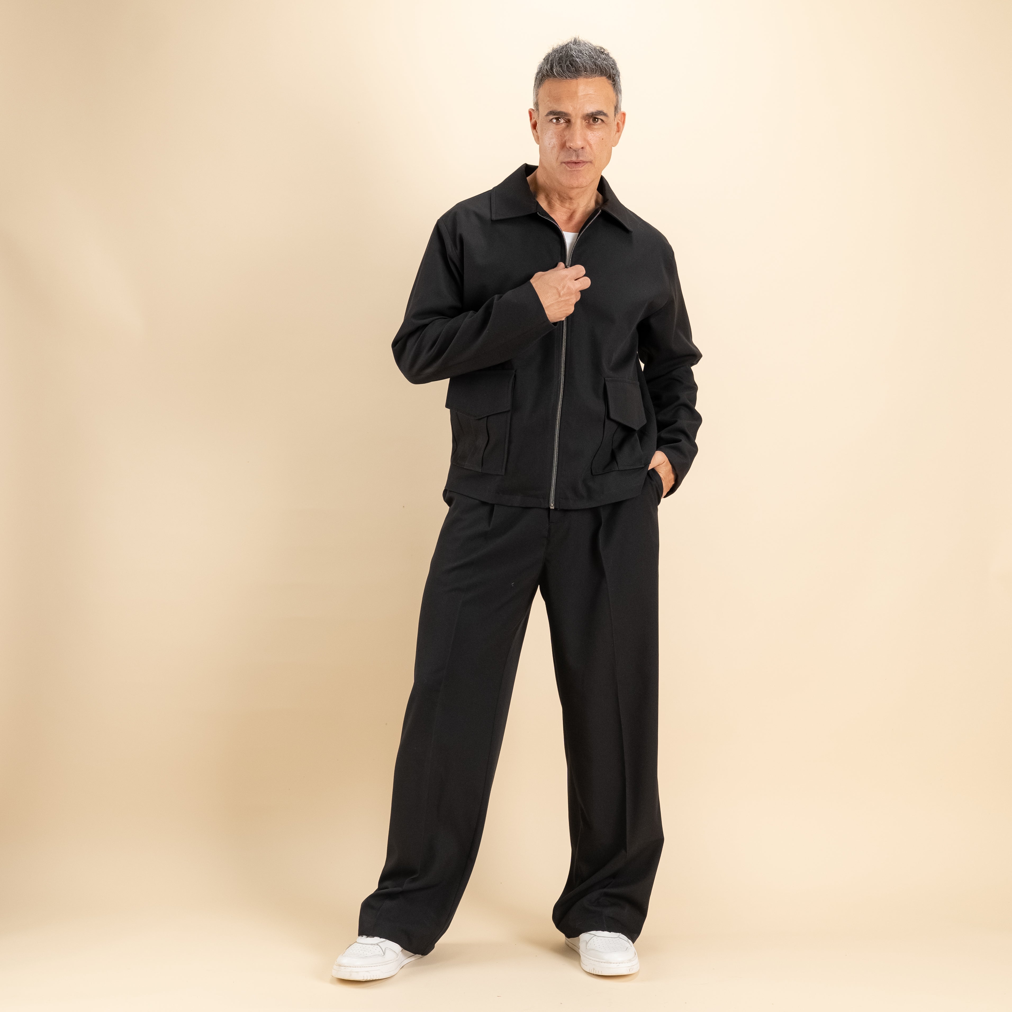 Coordinato camicione a zip - Nero