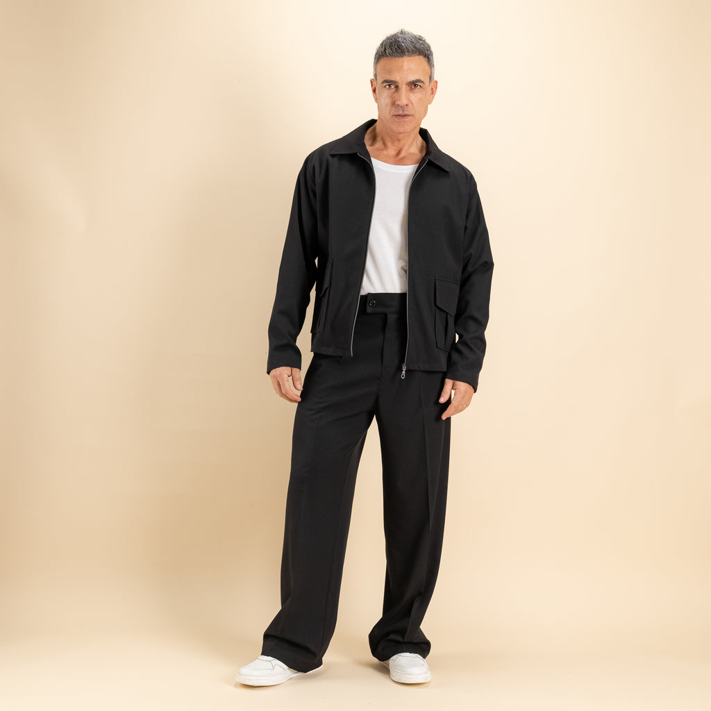 Coordinato camicione a zip - Nero