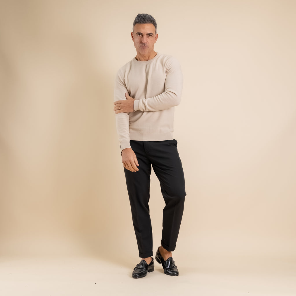 Maglia girocollo 100% cotone Piquet - Beige