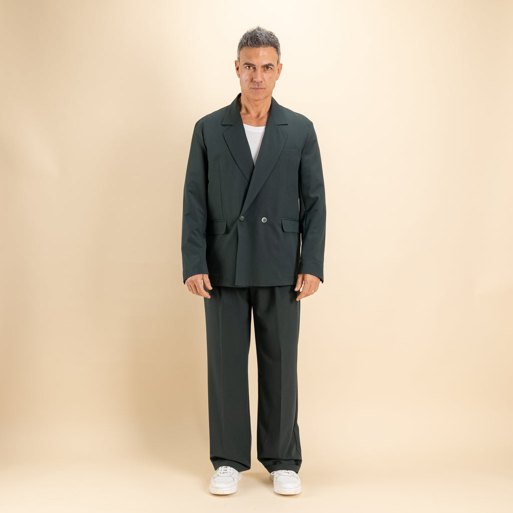 Abito doppiopetto oversize impunturato - Militare