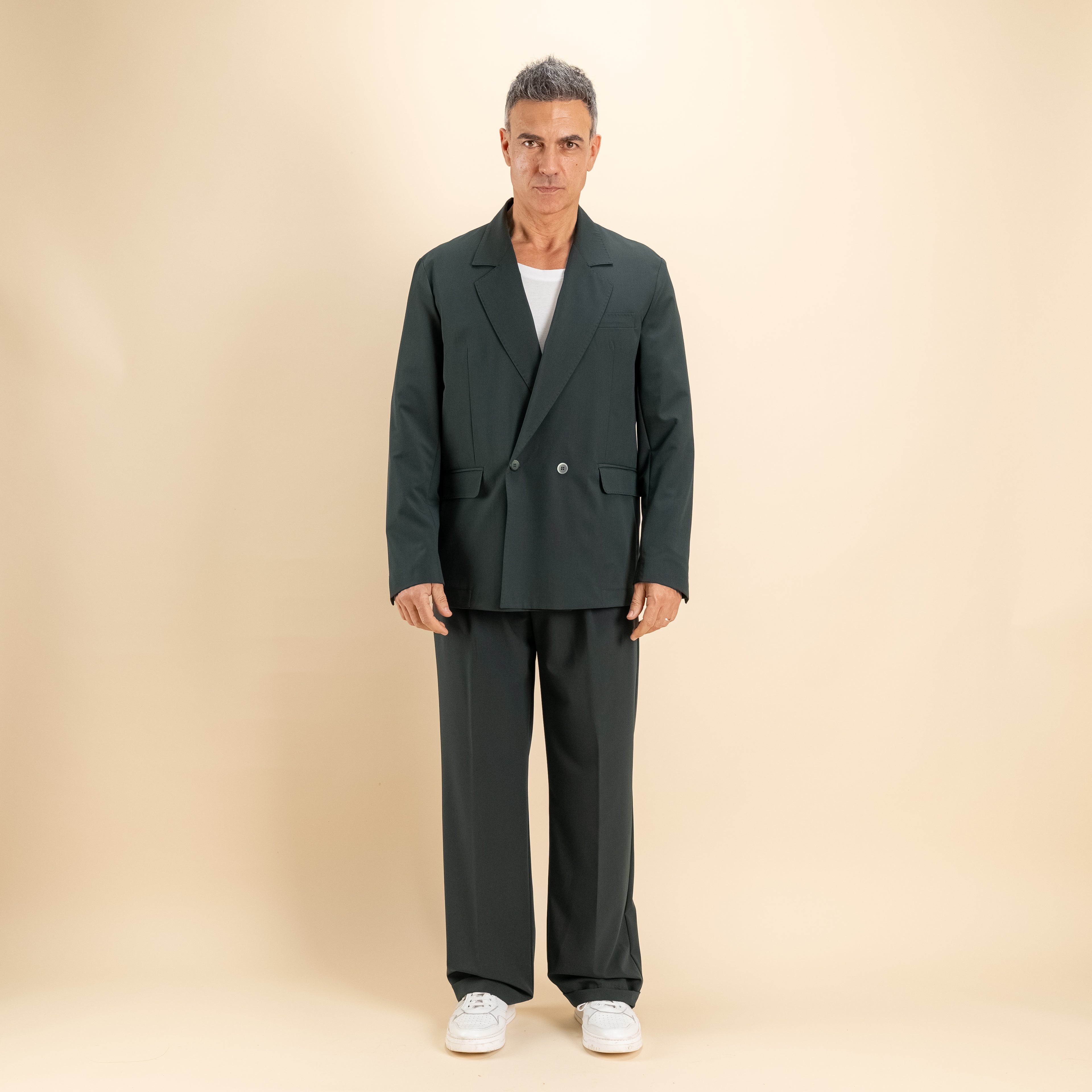 Abito doppiopetto oversize impunturato - Militare
