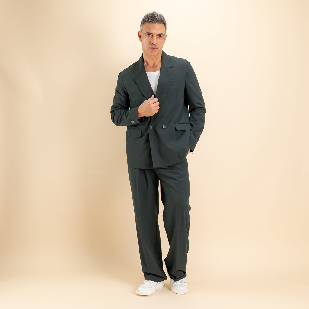 Abito doppiopetto oversize impunturato - Militare