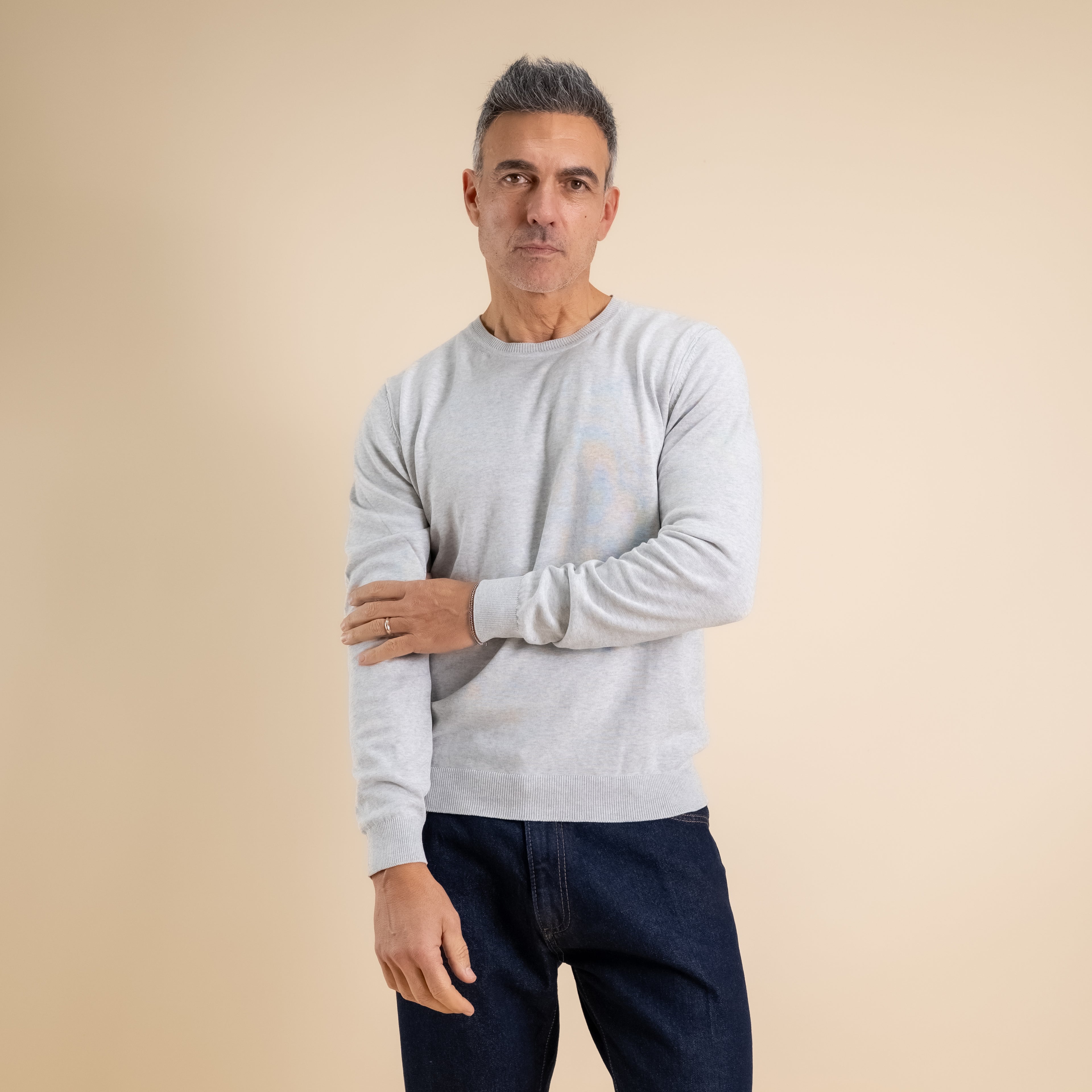 100% cotton crew neck sweater - Grey