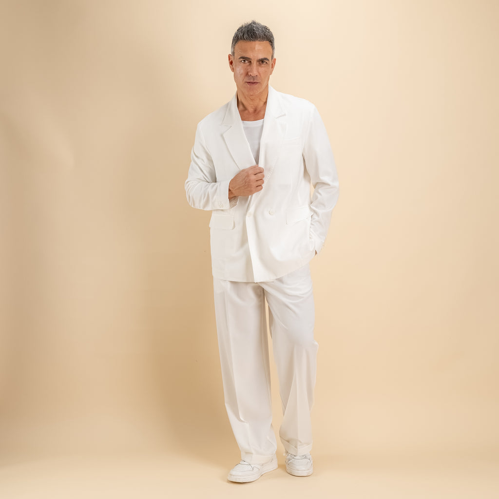 Abito doppiopetto oversize impunturato - Bianco