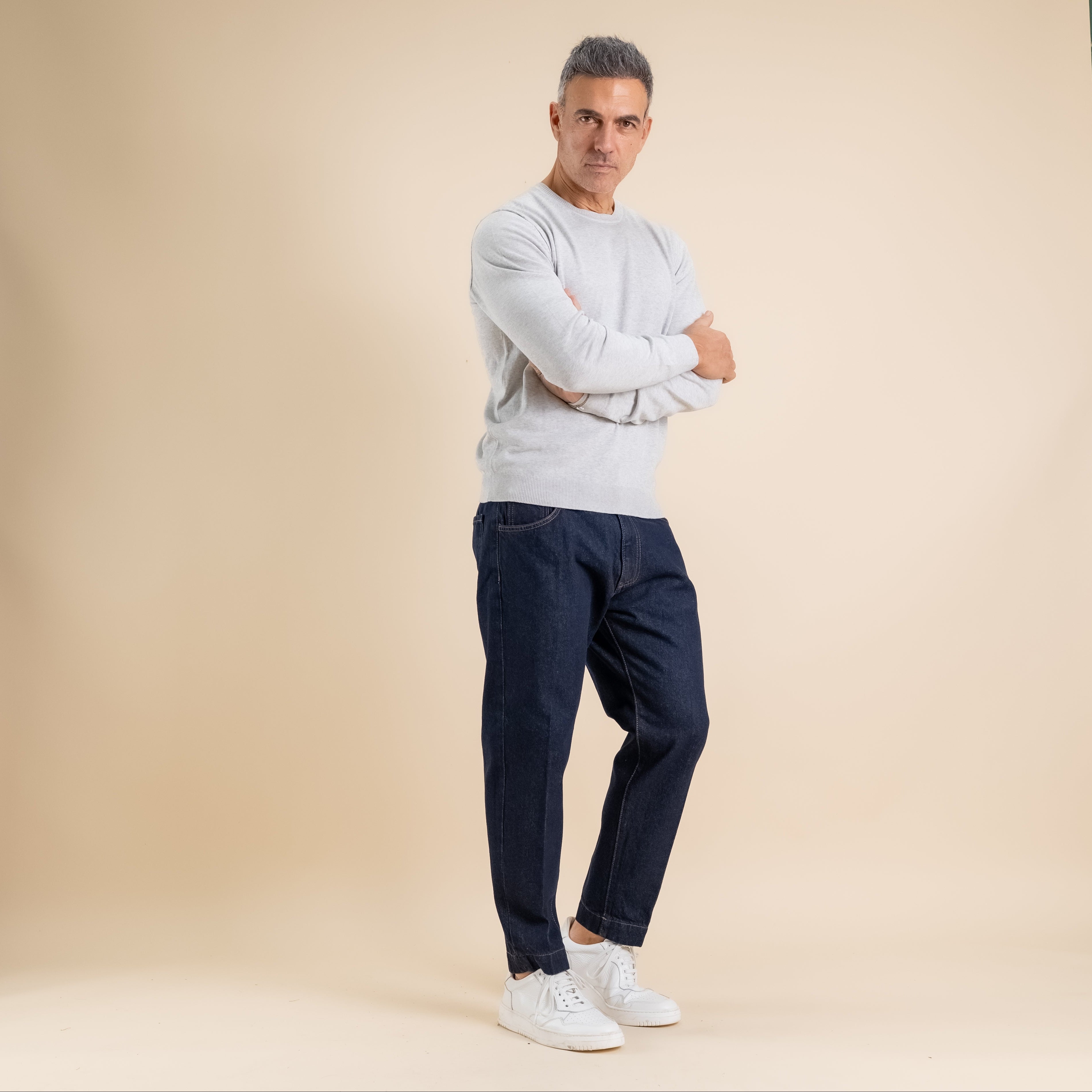 100% cotton crew neck sweater - Grey