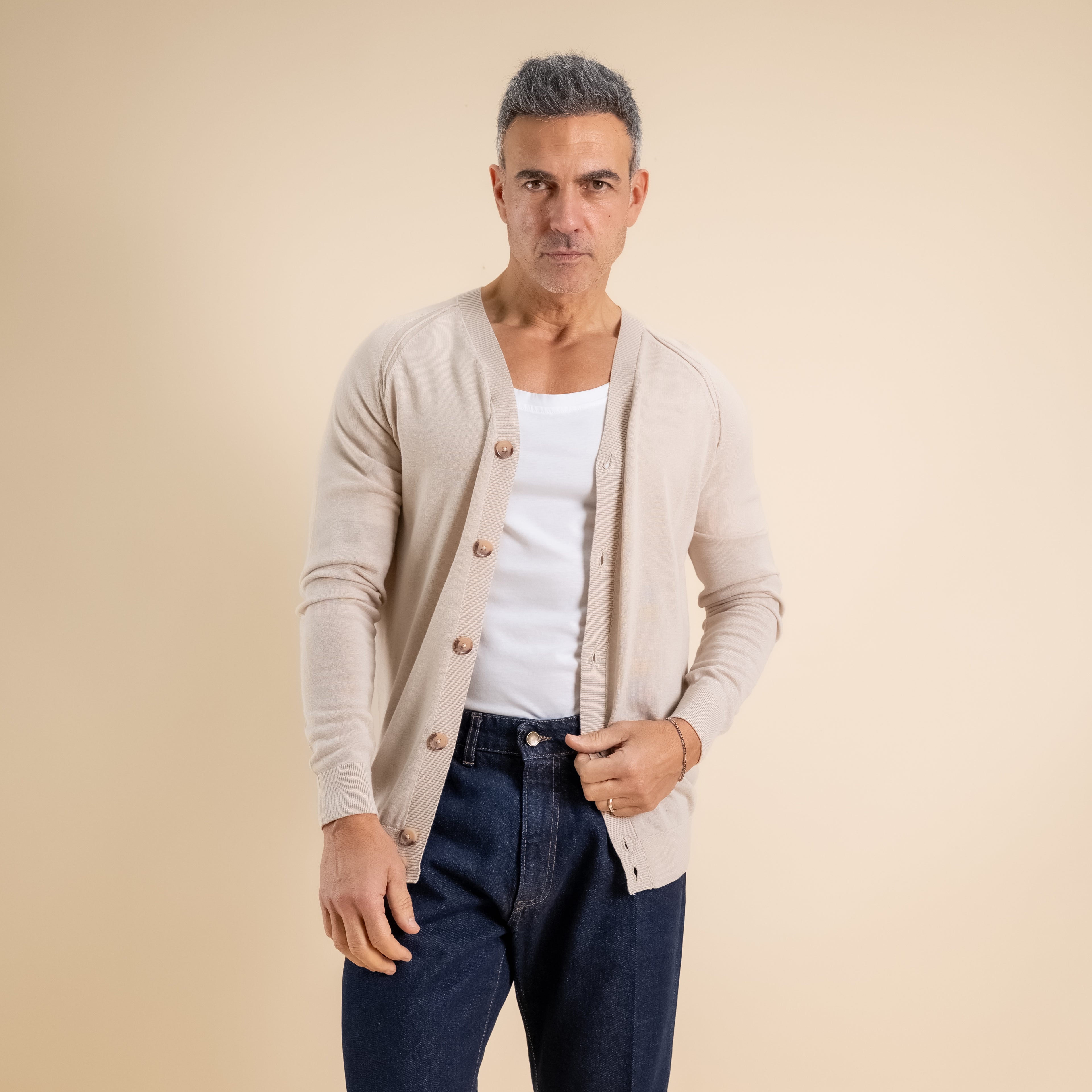 Cardigan leggero scollo a V - Beige