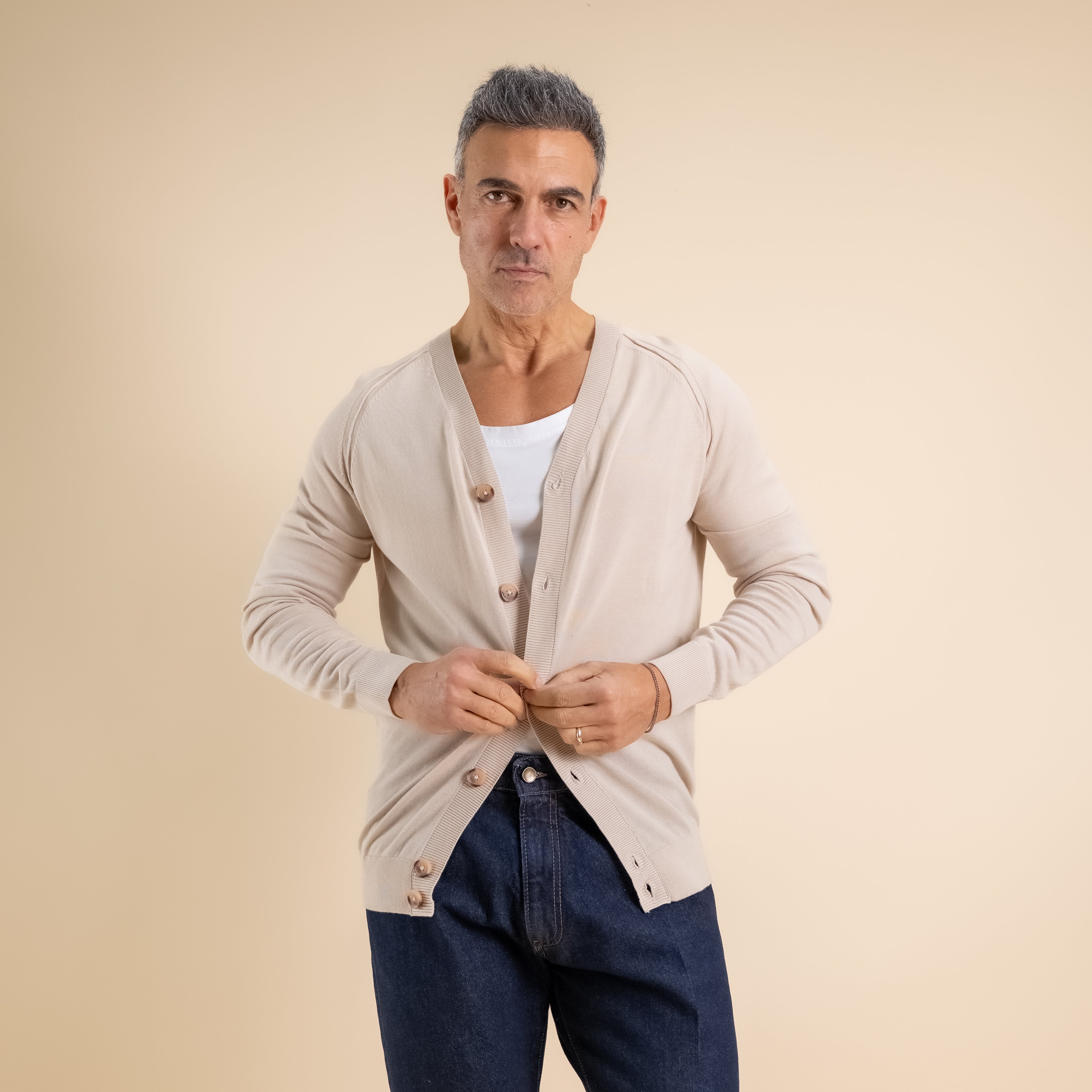 Cardigan leggero scollo a V - Beige