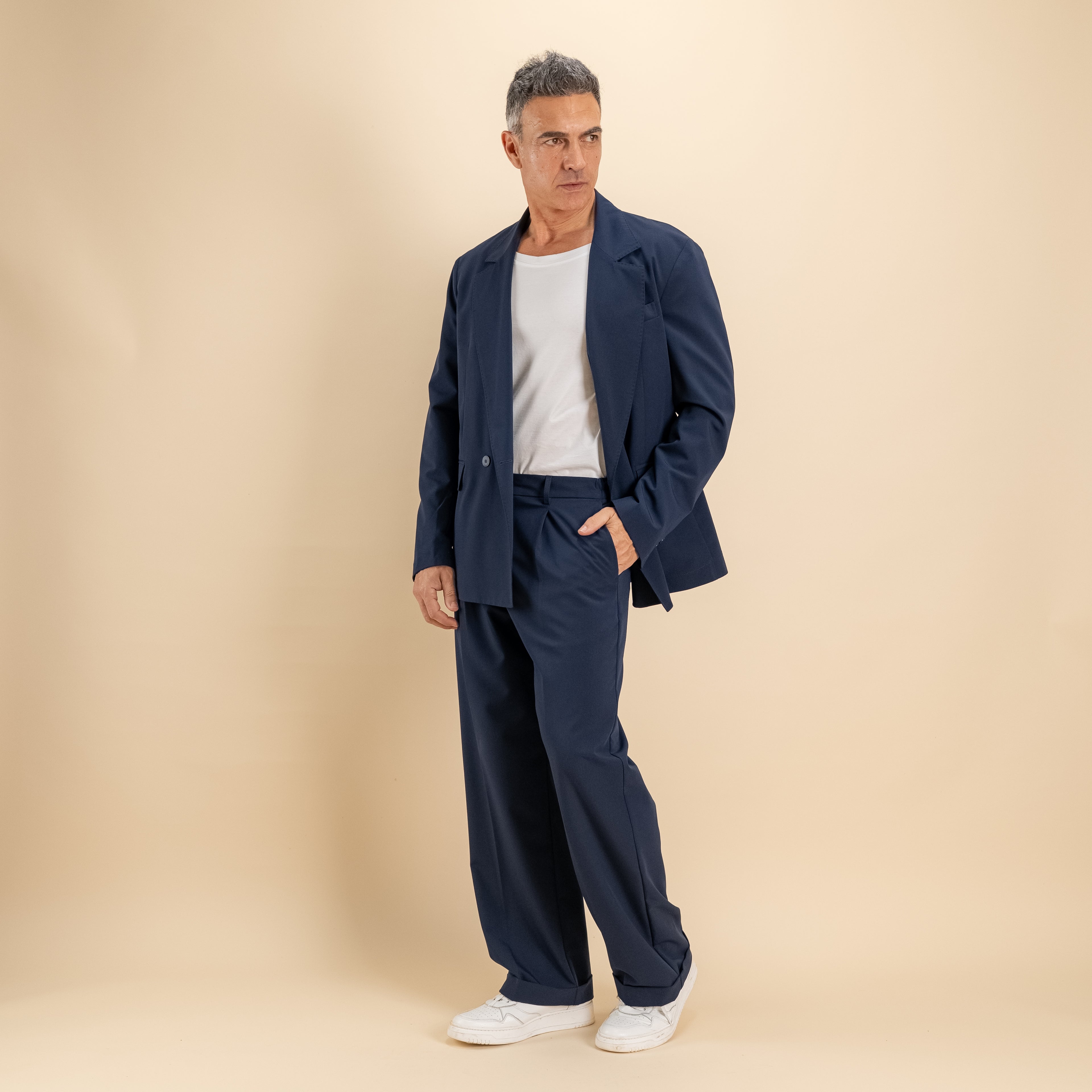 Abito doppiopetto oversize impunturato - Blu