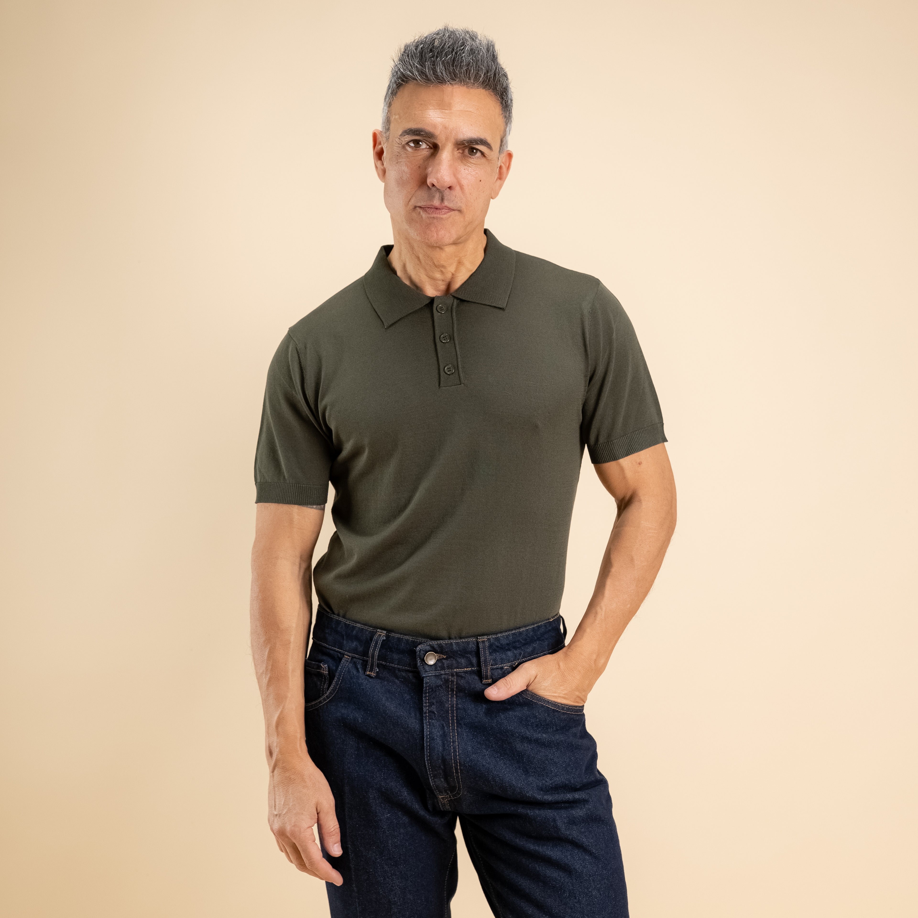 Polo de hilo de manga corta - Verde militar
