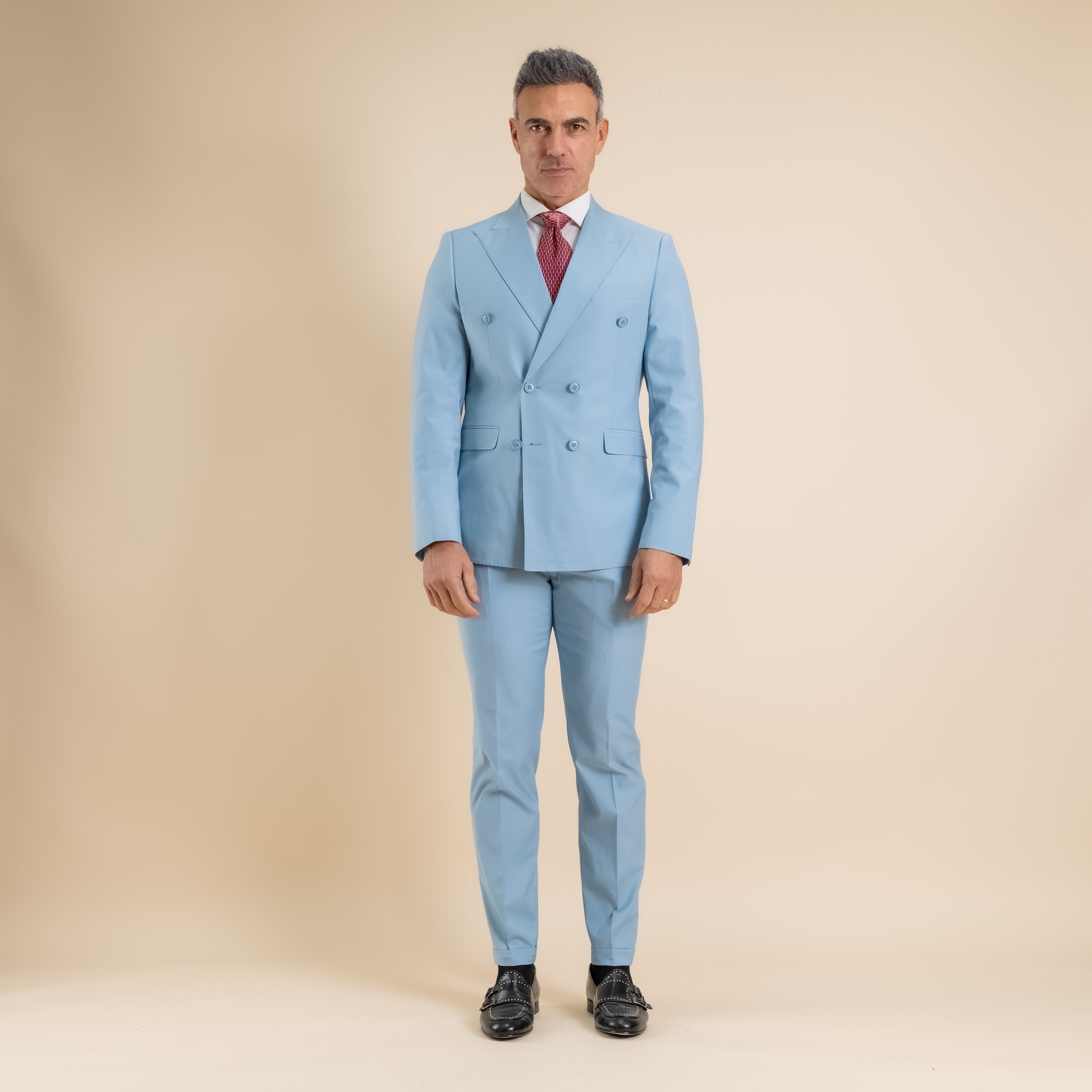 Traje cruzado y pantalón con pantalón - Azul claro