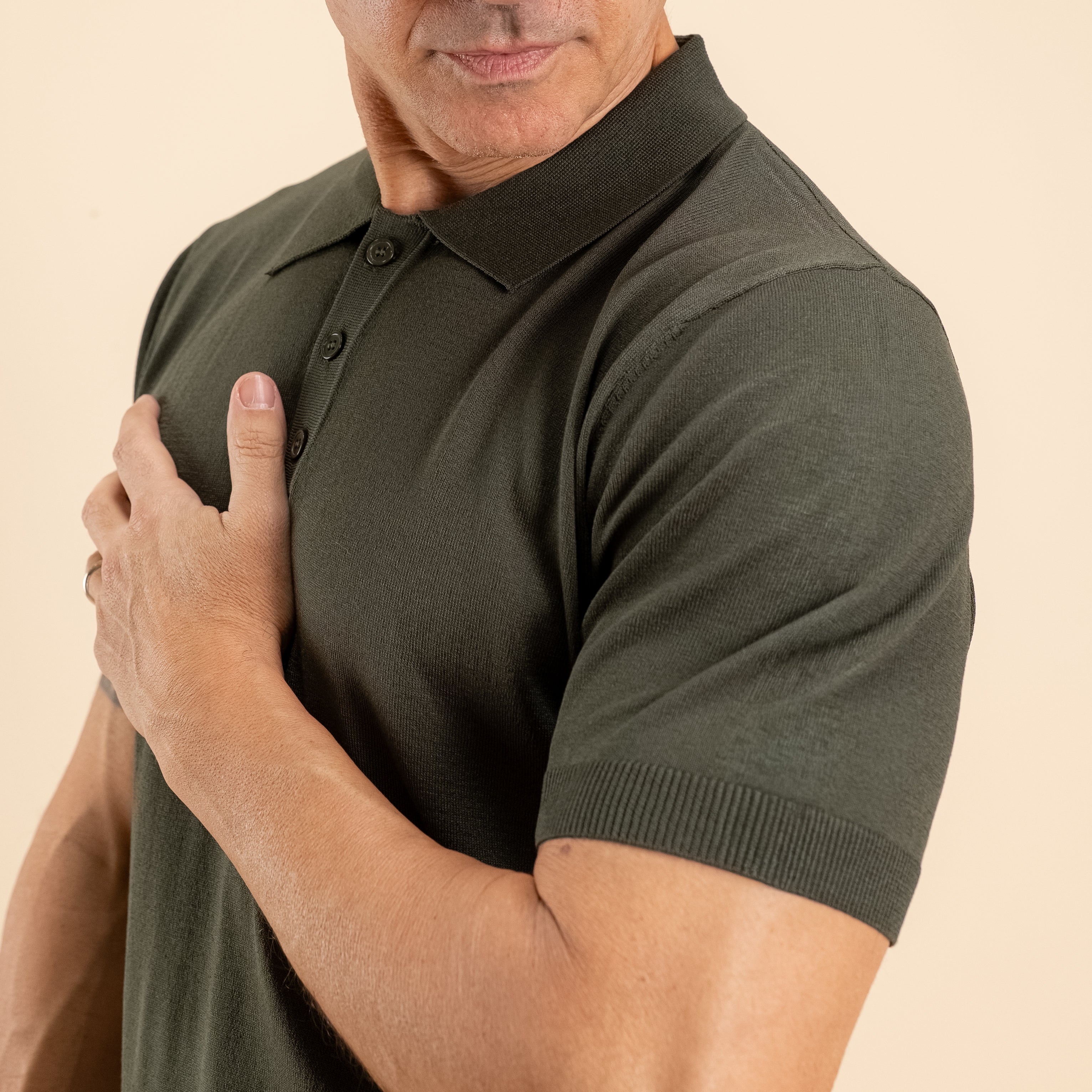 Polo de hilo de manga corta - Verde militar