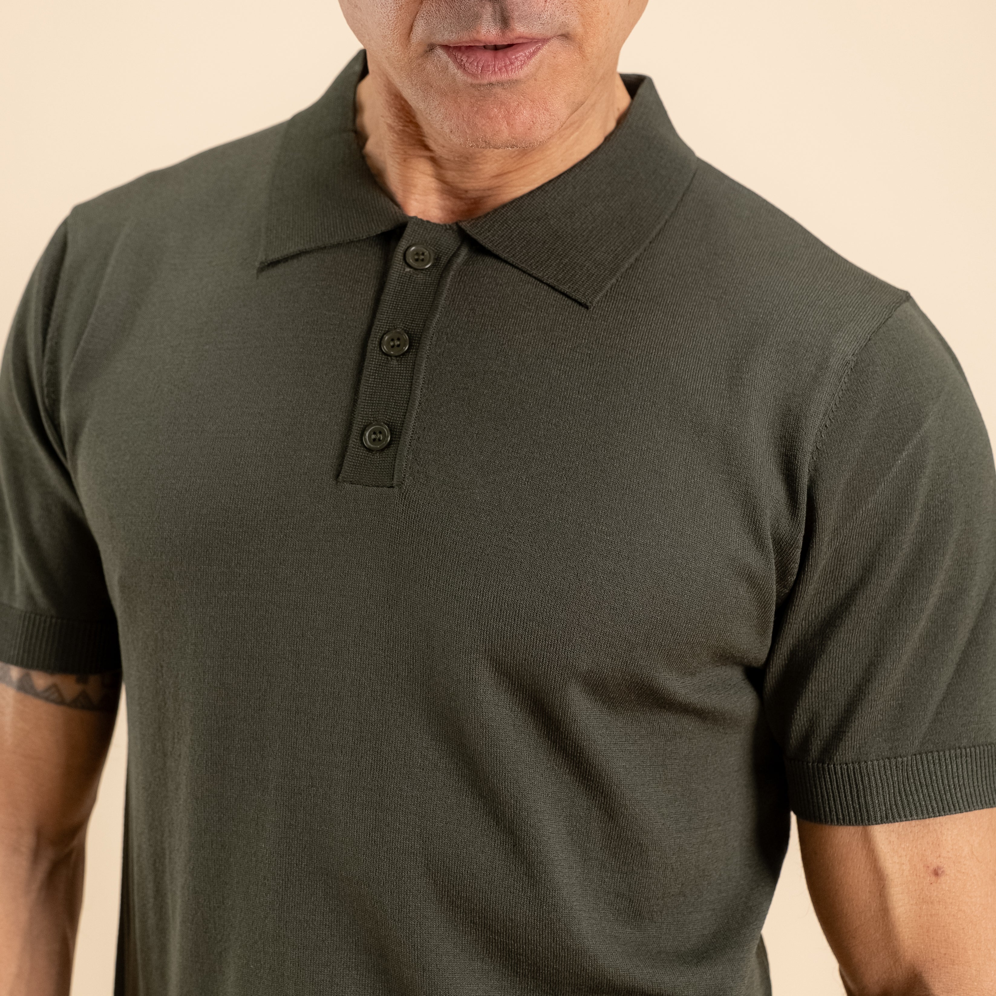 Polo de hilo de manga corta - Verde militar
