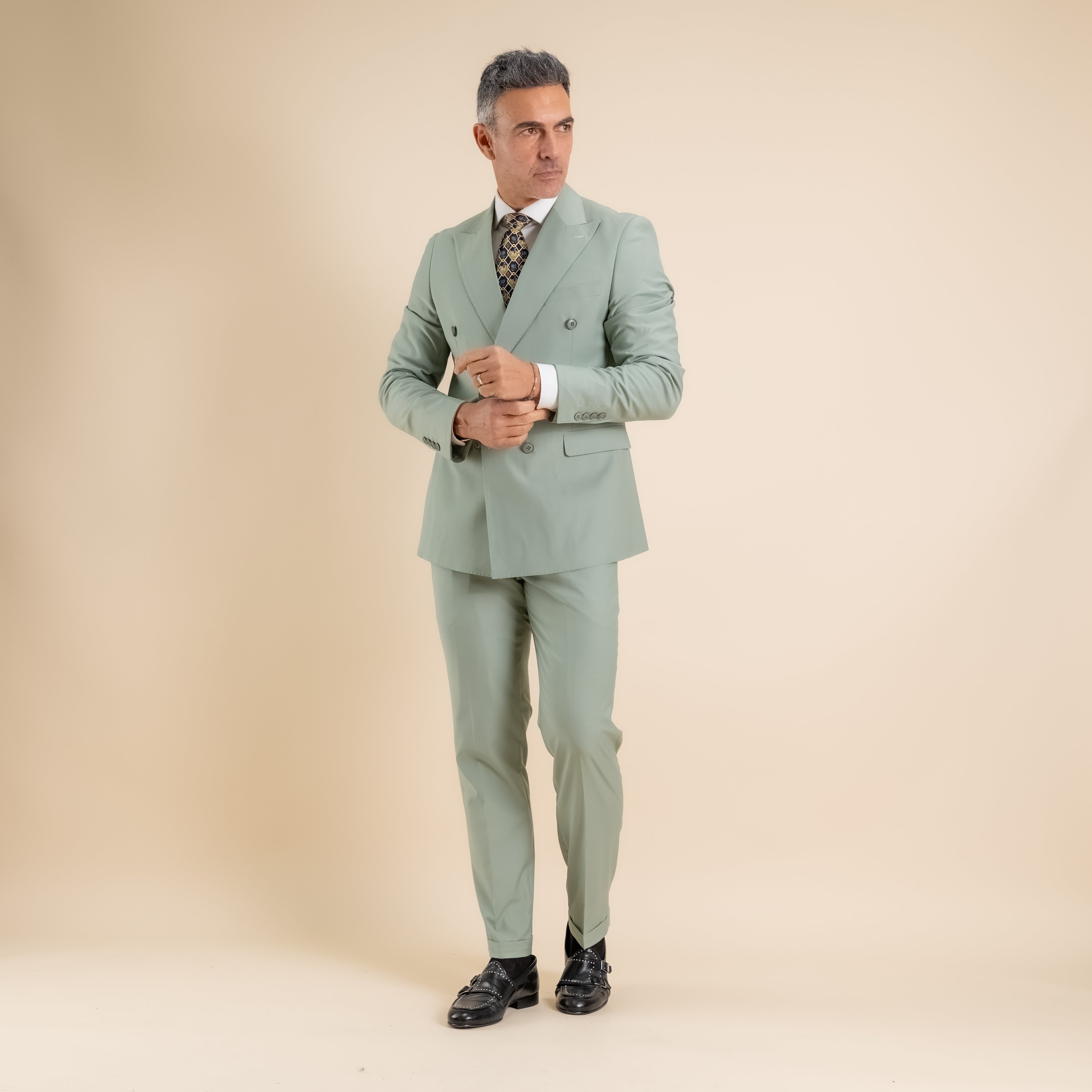 Traje cruzado y pantalón con cintura elástica - Sage