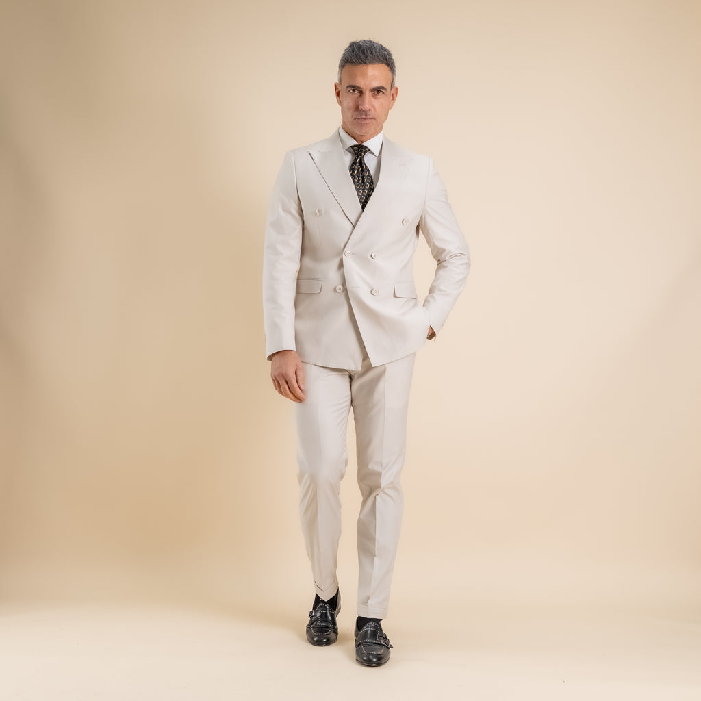 Traje cruzado y pantalón con pantalón - Marfil