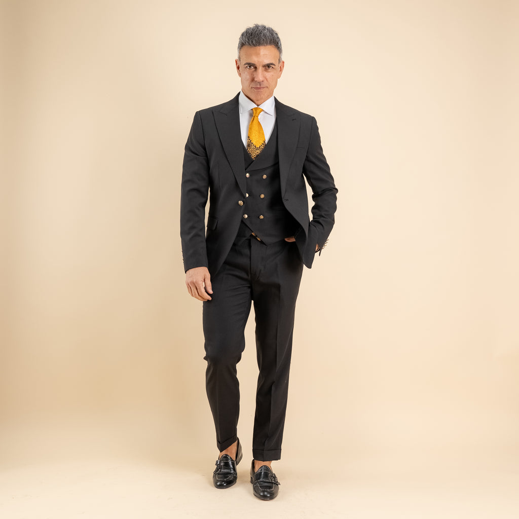 Abito monopetto bottoni oro con panciotto - Nero