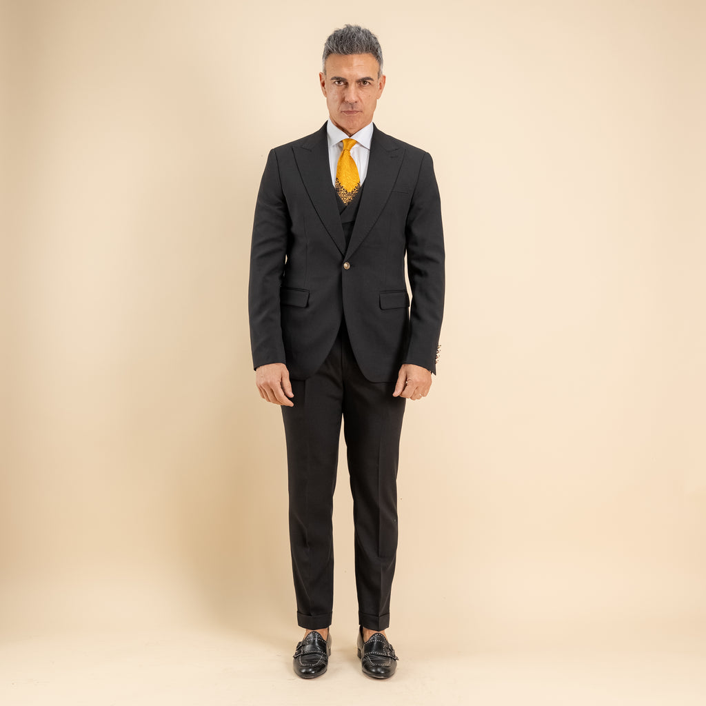 Abito monopetto bottoni oro con panciotto - Nero
