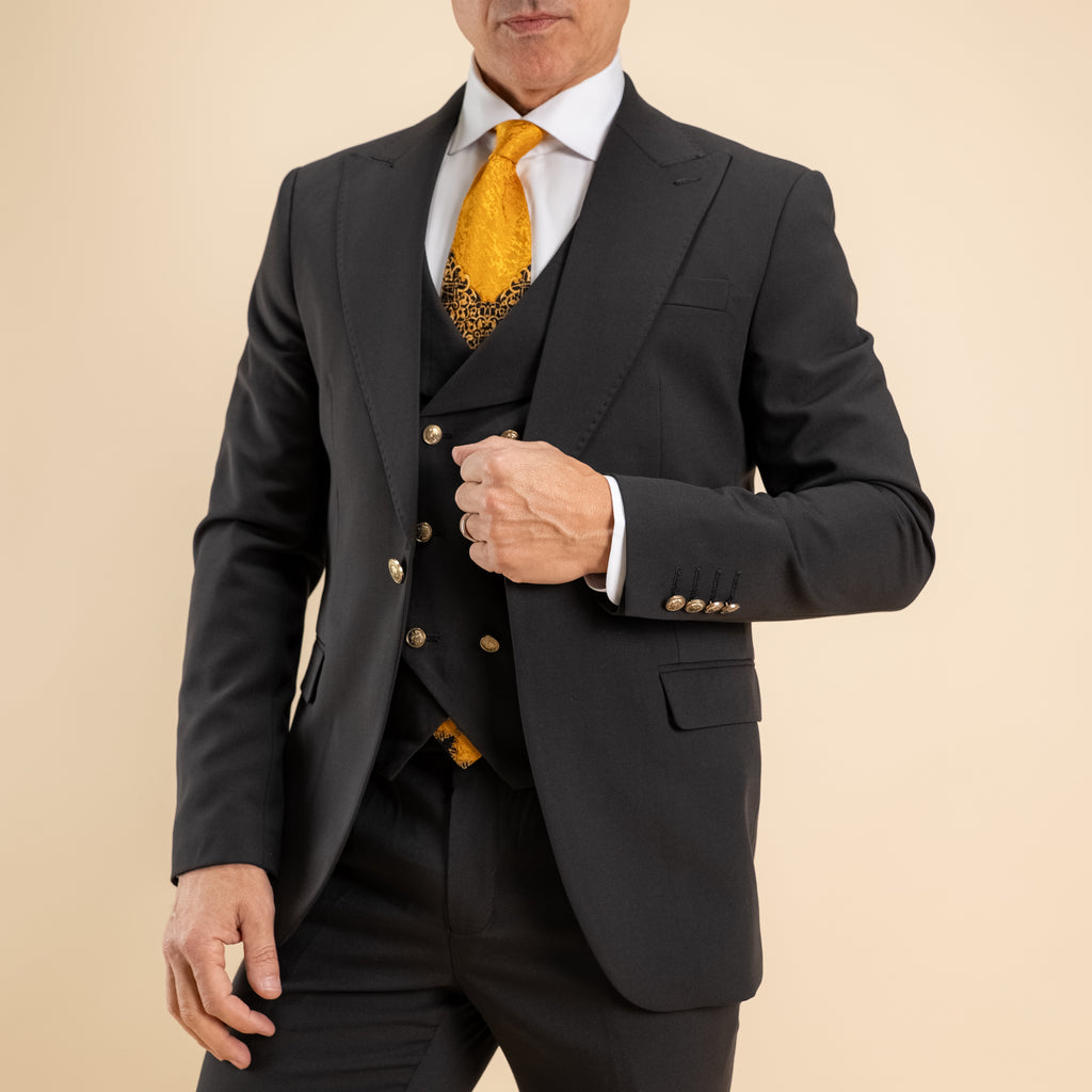 Abito monopetto bottoni oro con panciotto - Nero