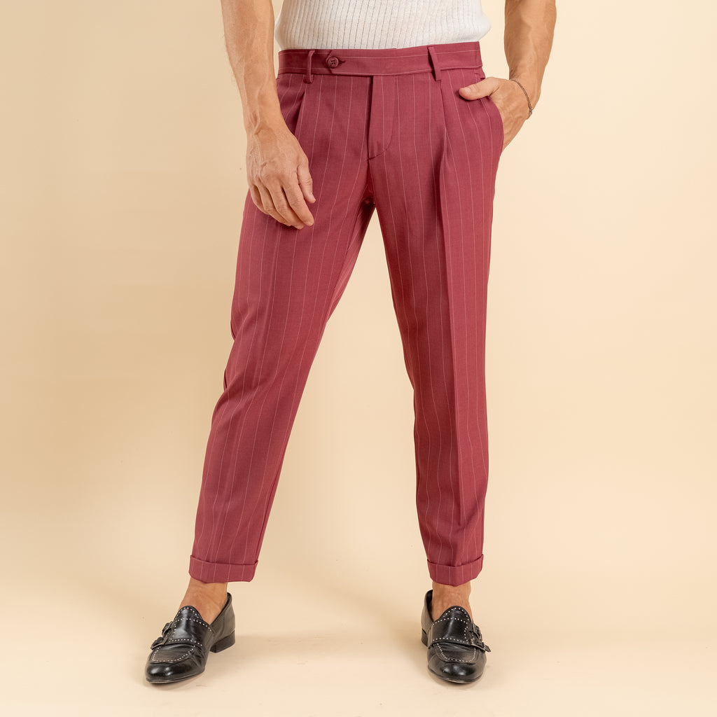 Pantalone gessato slim con chiusura laterale - Mosto