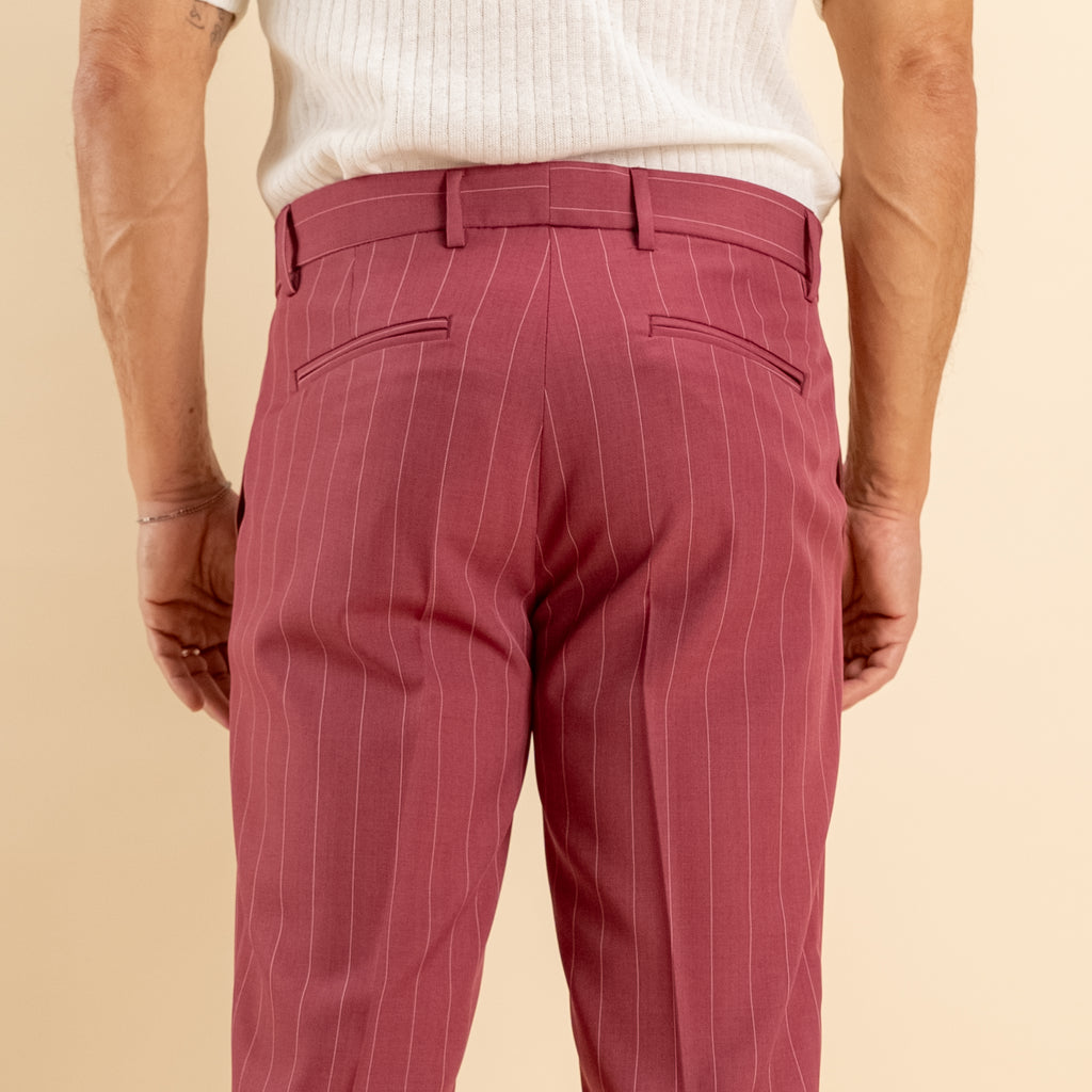 Pantalone gessato slim con chiusura laterale - Mosto