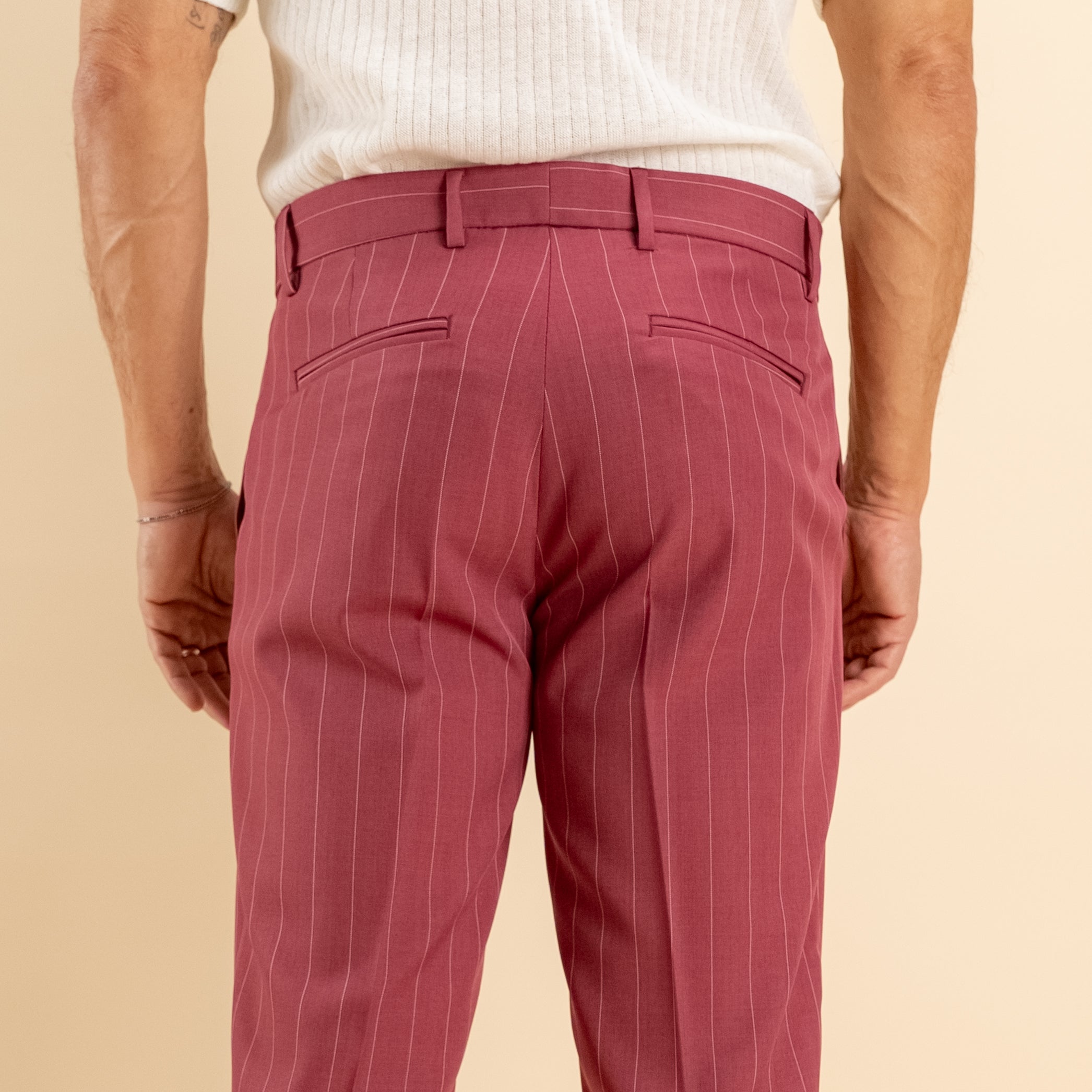 Pantalone gessato slim con chiusura laterale - Mosto