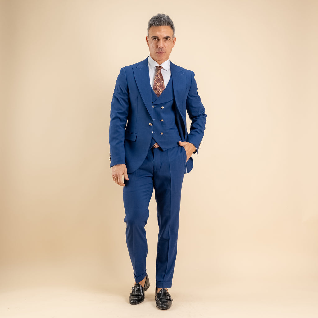 Abito monopetto bottoni oro con panciotto - Blu Notte