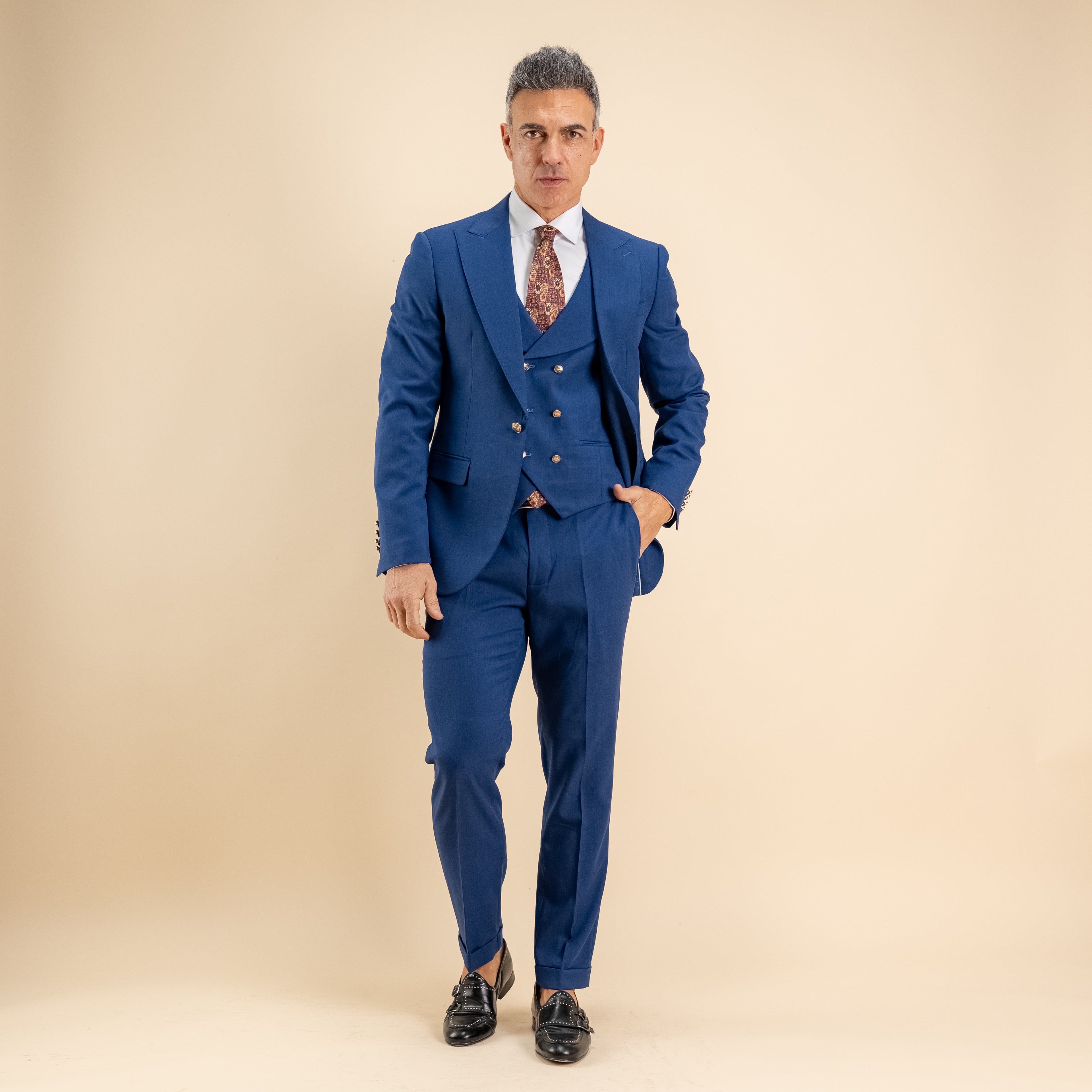 Abito monopetto bottoni oro con panciotto - Blu Notte