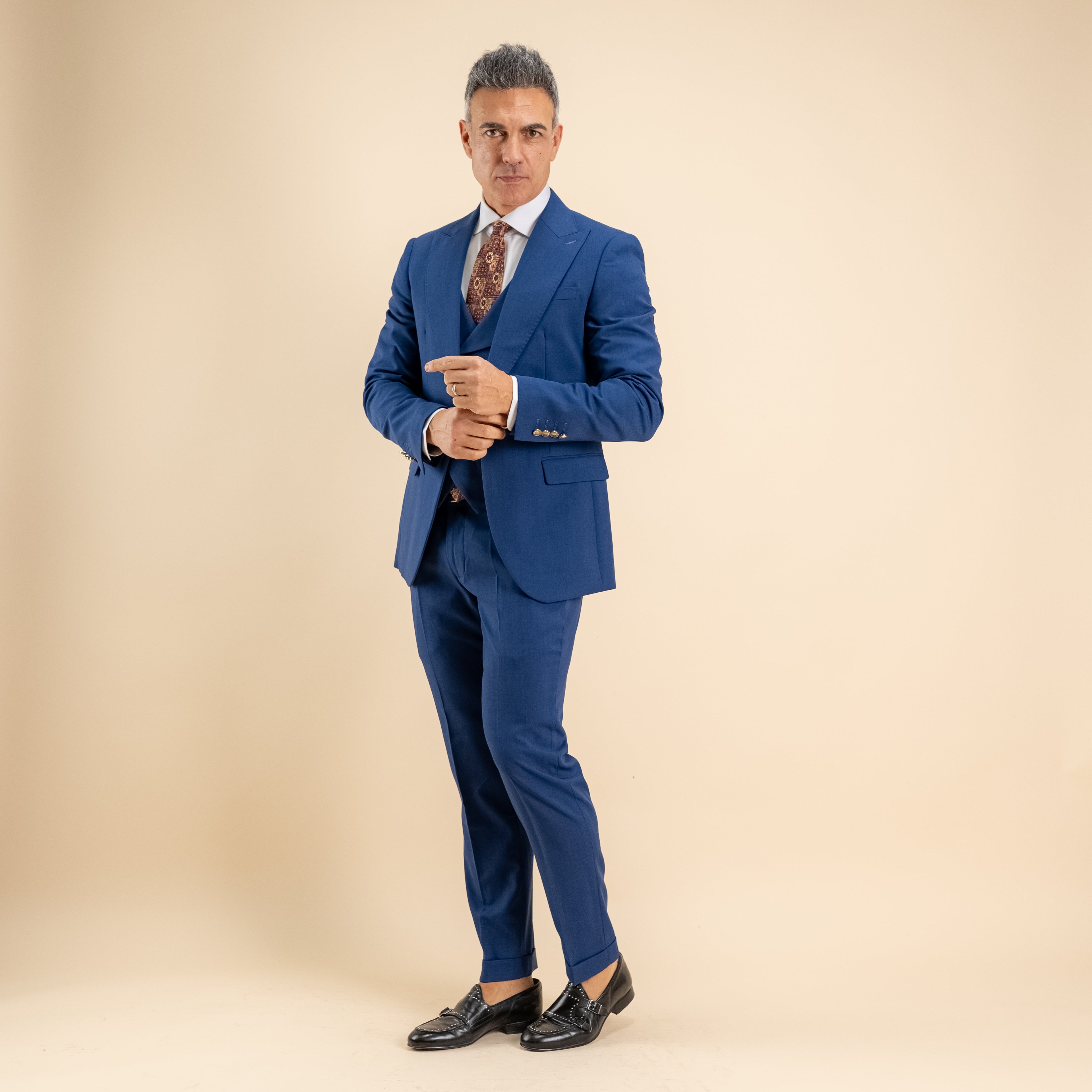 Abito monopetto bottoni oro con panciotto - Blu Notte