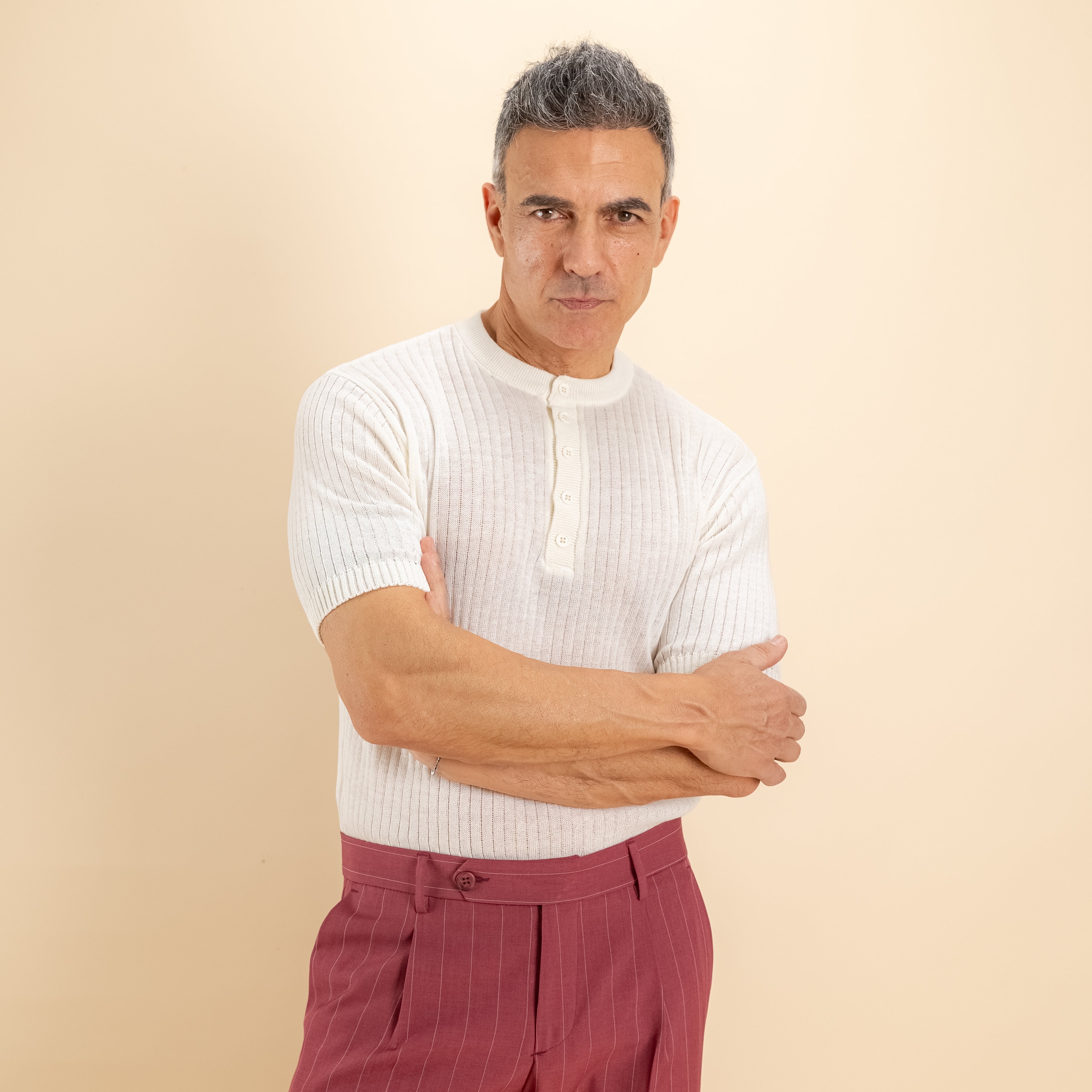T-shirt serafino traforata - Crema