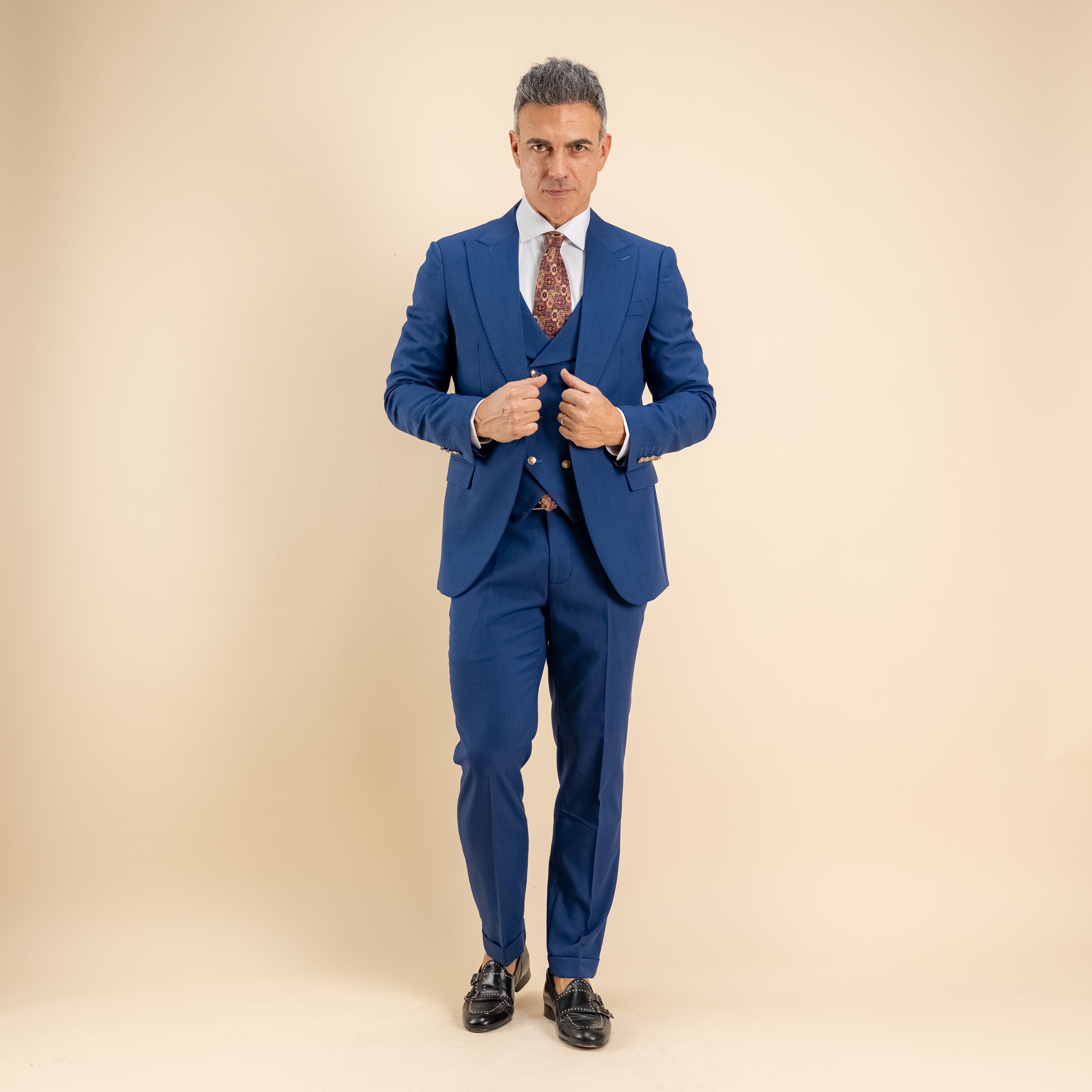 Abito monopetto bottoni oro con panciotto - Blu Notte