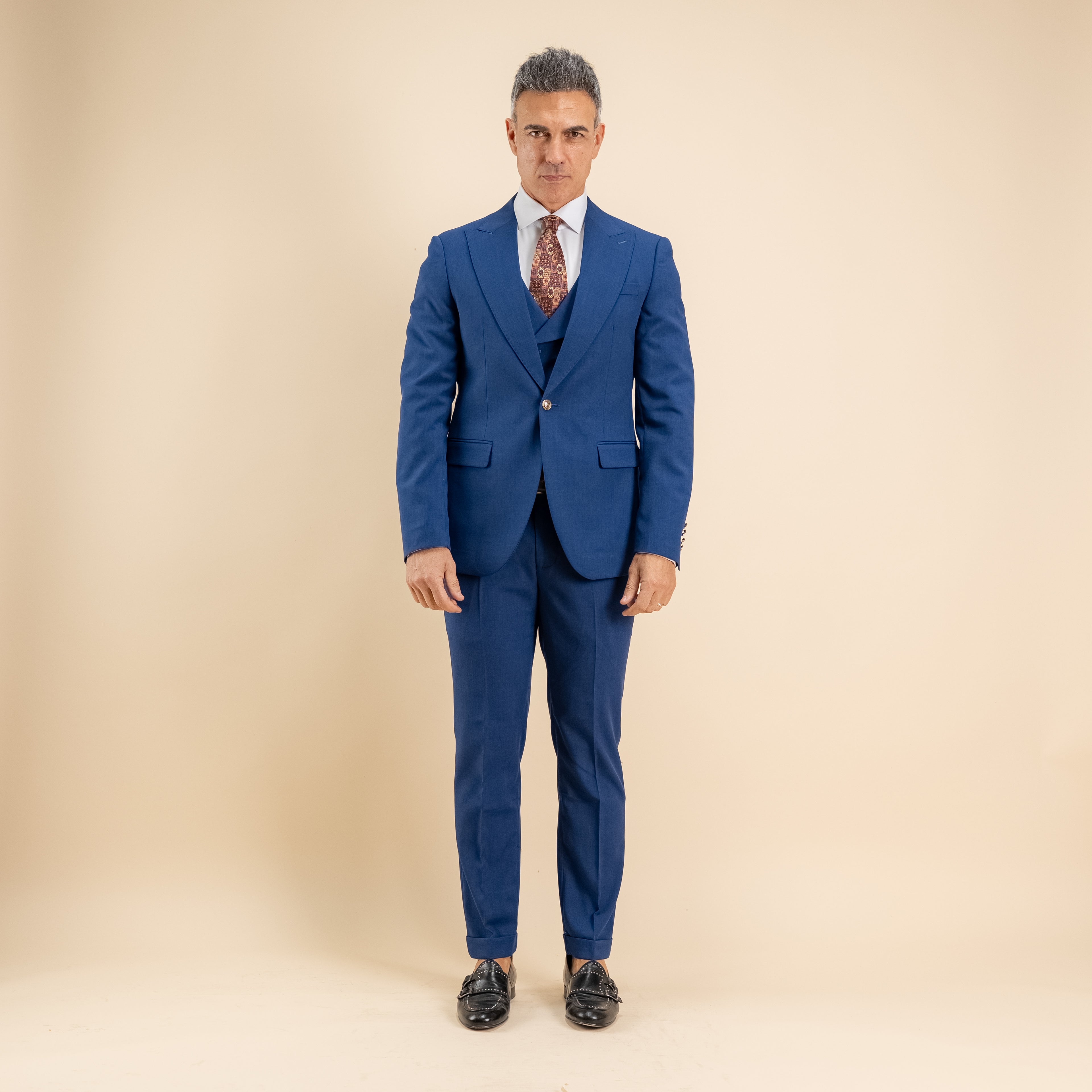 Abito monopetto bottoni oro con panciotto - Blu Notte