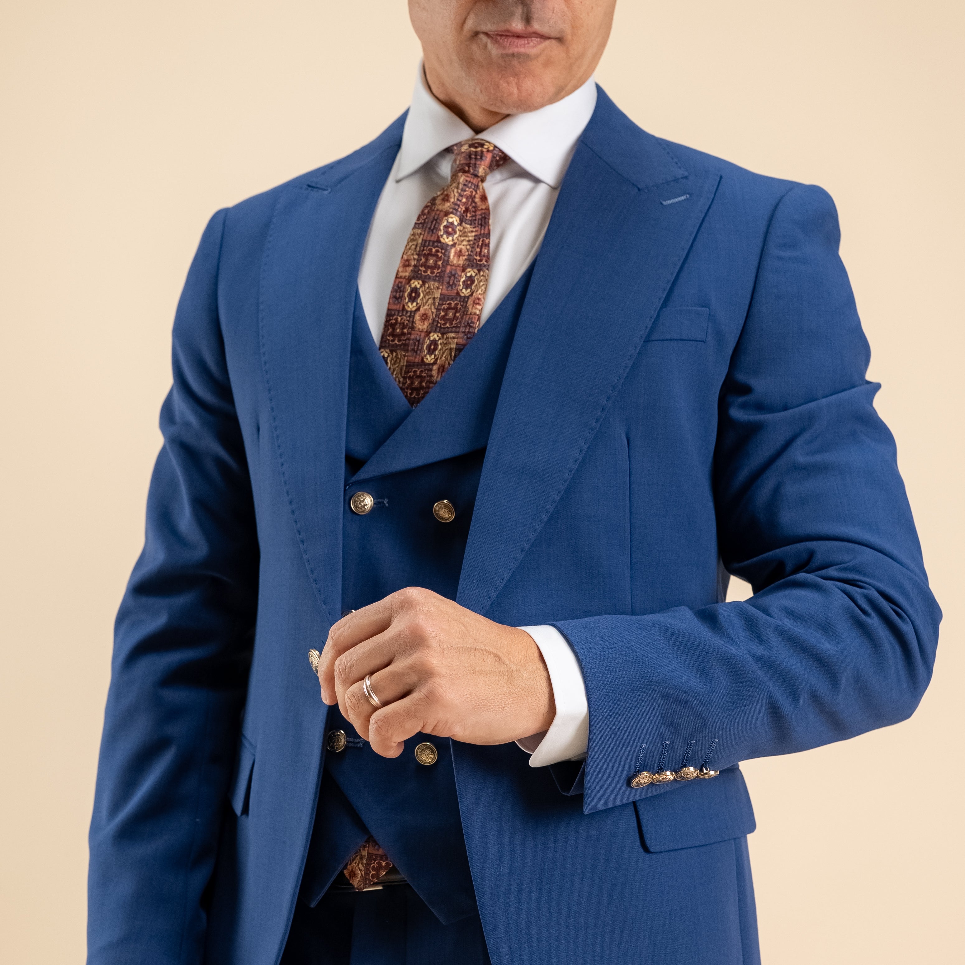 Abito monopetto bottoni oro con panciotto - Blu Notte